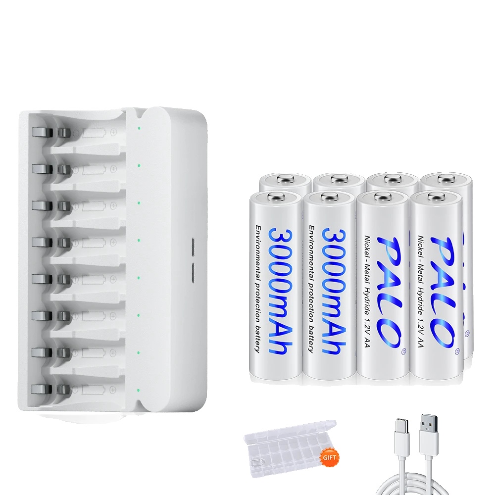 Wiederaufladbare Batterien, Hohe Kapazität, Doppelte Ladeoptionen, 8aa Und Ladegerät