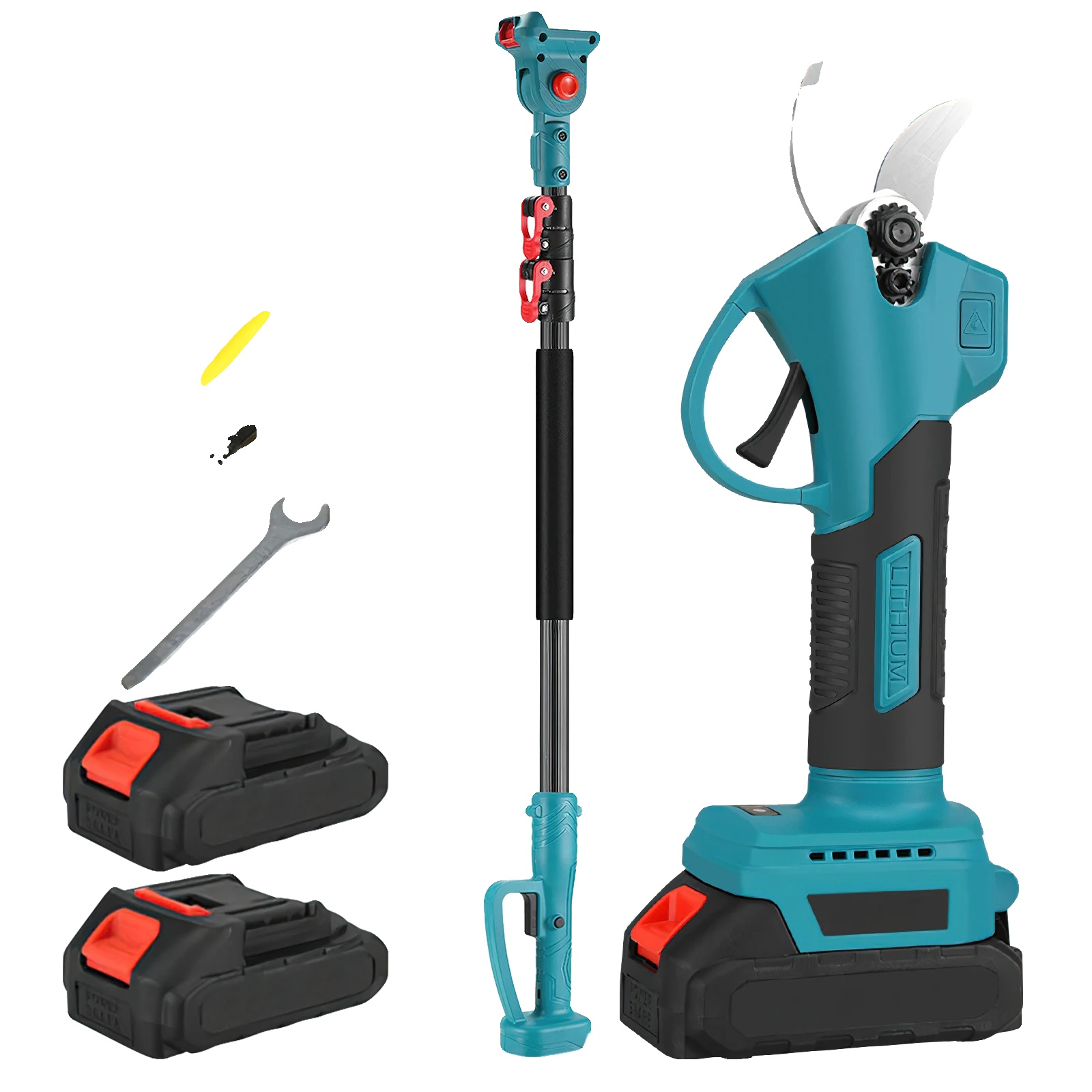 Elektrische Kettensäge, Teleskopastschneider, Verstellbarer Schneidewinkel, Schere + Hoher Aststange
