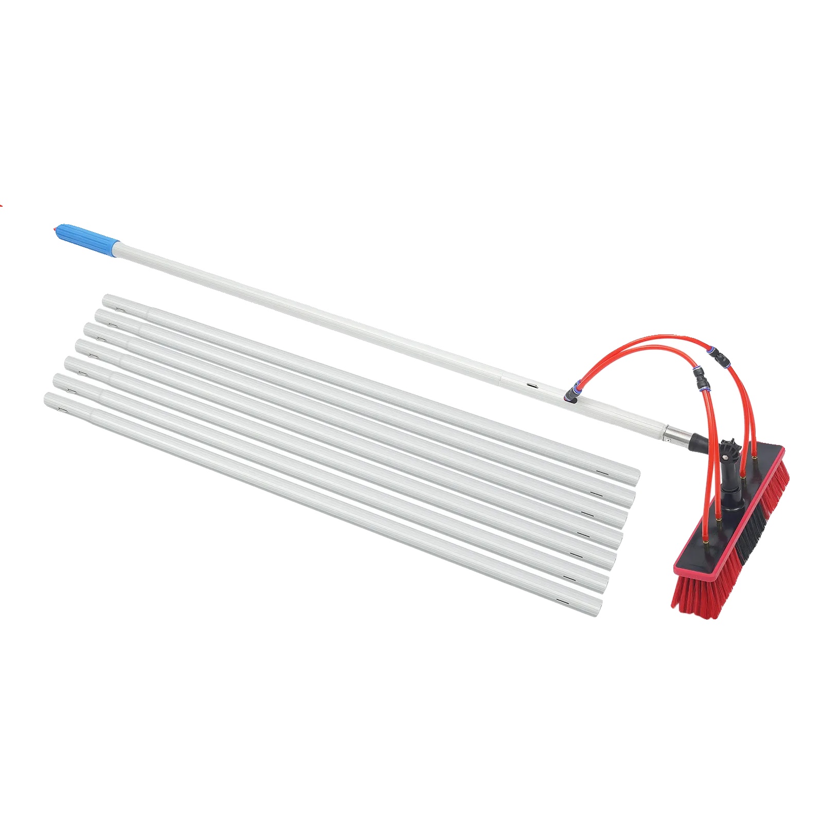 Solarpanel-reinigungsset, 8m Verlängerungsstange, 35cm Bürstenkopf, 20m Wasserschlauch, 180° Bürstenrotation, Leichtes Aluminiumlegierung