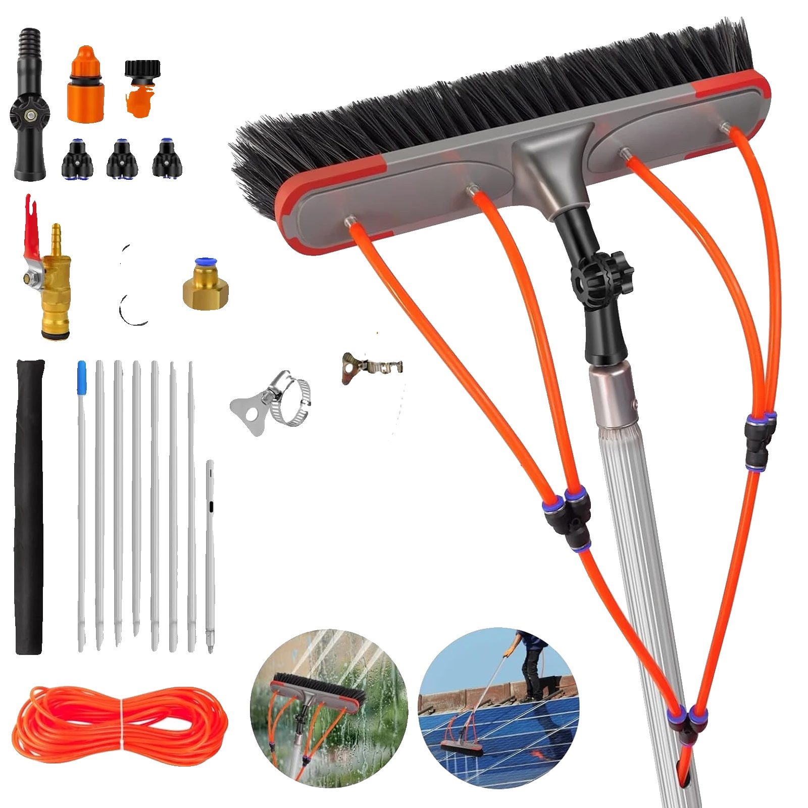 Reinigungsstange, 180° Drehbare Bürste, Komplettes Wartungsset, 7m Teleskop-wasserreinigungsstange