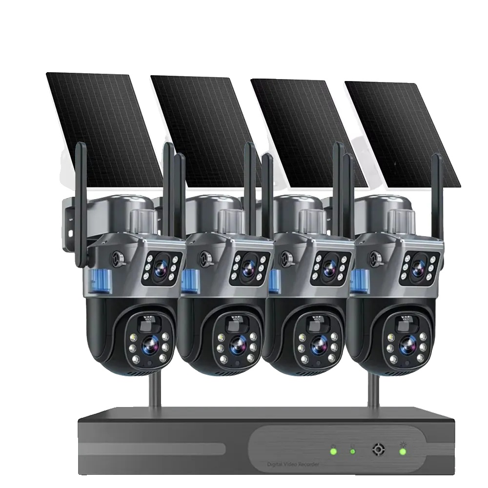 Überwachungssystem, 16ch Wifi Nvr, Dual-linsen Solar-kameras, 16ch Nvr 4 Stück Kamera, 100v-240v Eu Stecker