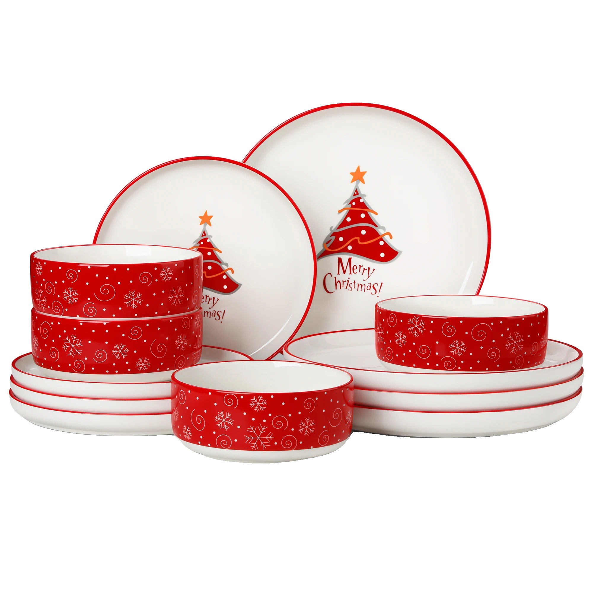 Weihnachtsgeschirrset, Festliches Baumdesign, Langlebiges Keramikmaterial, 12pcs Baum-a, 2 Satz