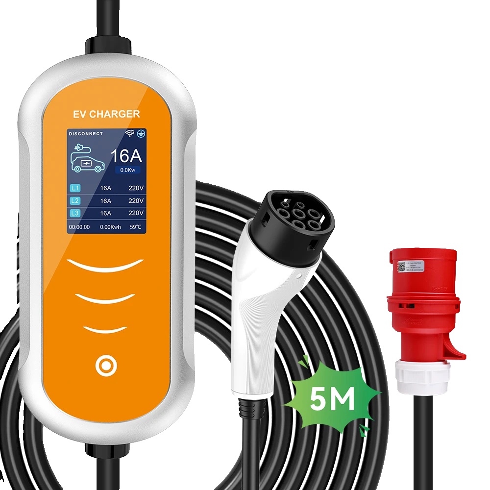 Ev-ladegerät, Tragbar 11kw, Einstellbarer Strom, 11kw 16a 5m, Typ2