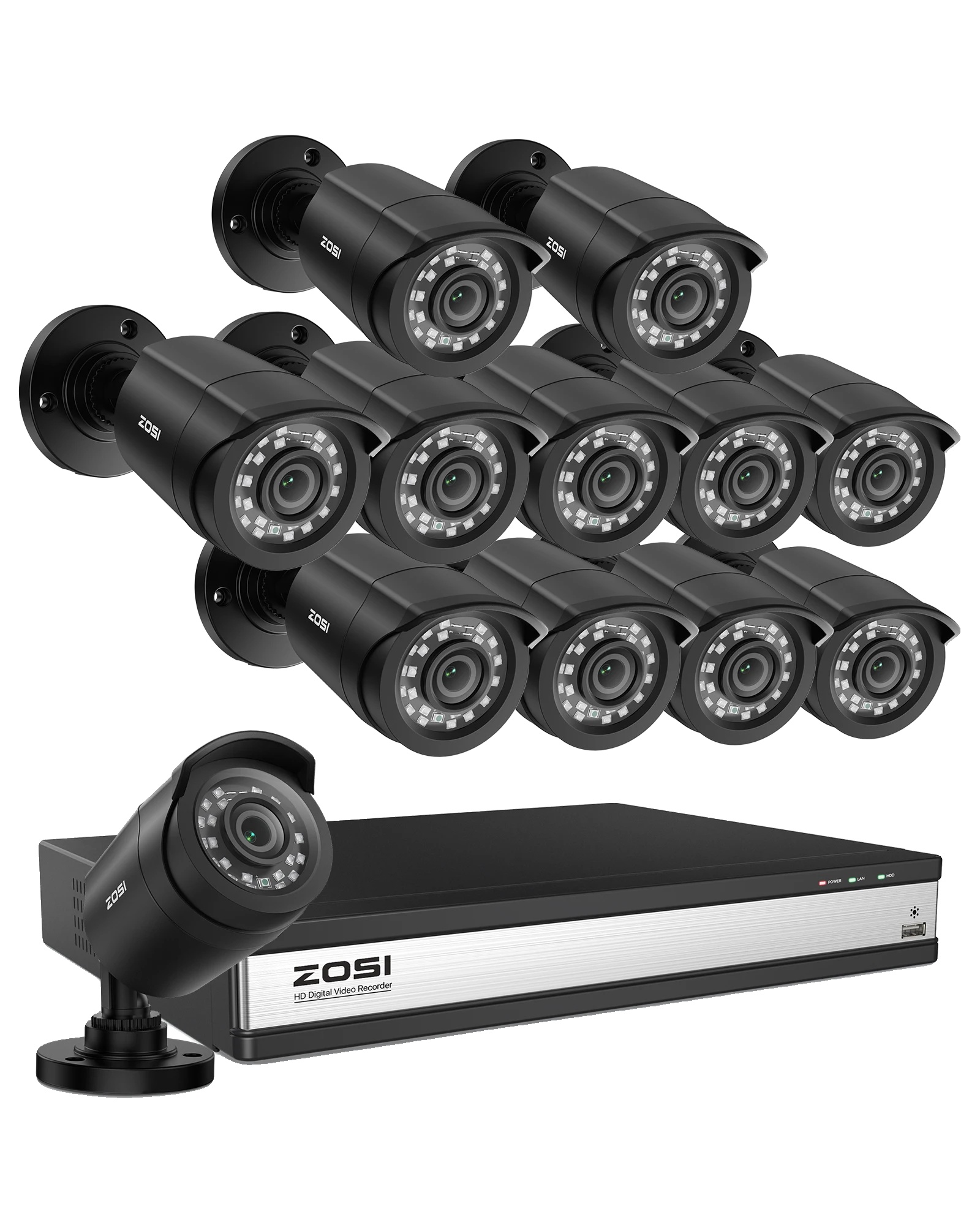Sicherheitskamerasystem, 16-kanal-unterstützung, Ki-detektionstechnologie, 16ch Dvr 12 Kameras, Keine-a