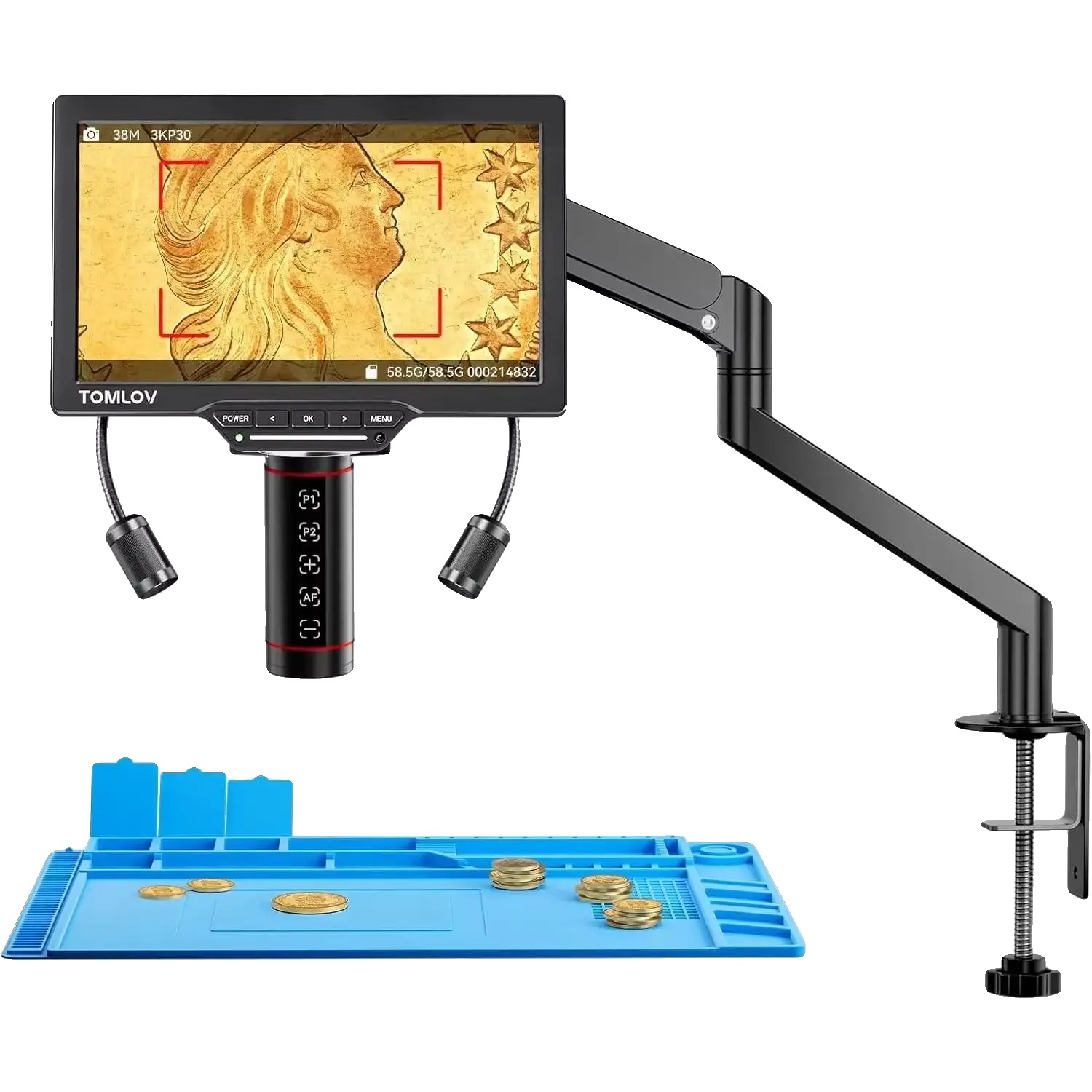 Digitales Lötmikroskop, 10,1 Zoll Bildschirmgröße, 1500x - 3000x Vergrößerung, 38mp Auflösung, Hdmi-kompatibel, Usb Wiederaufladbar