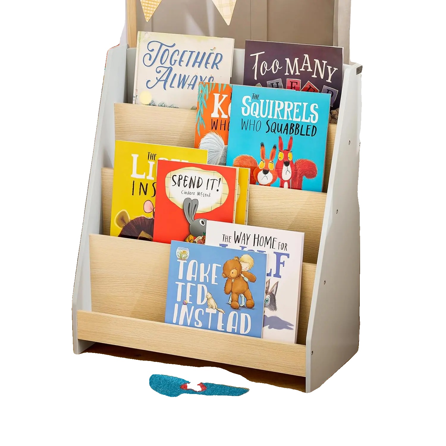 Kinderbuchregal, P2 Mdf-material, 4 Offene Fächer, 61cm X 30cm X 71cm, Tragfähigkeit 3kg Pro Ebene, Abgerundete Ecken Für Sicherheit