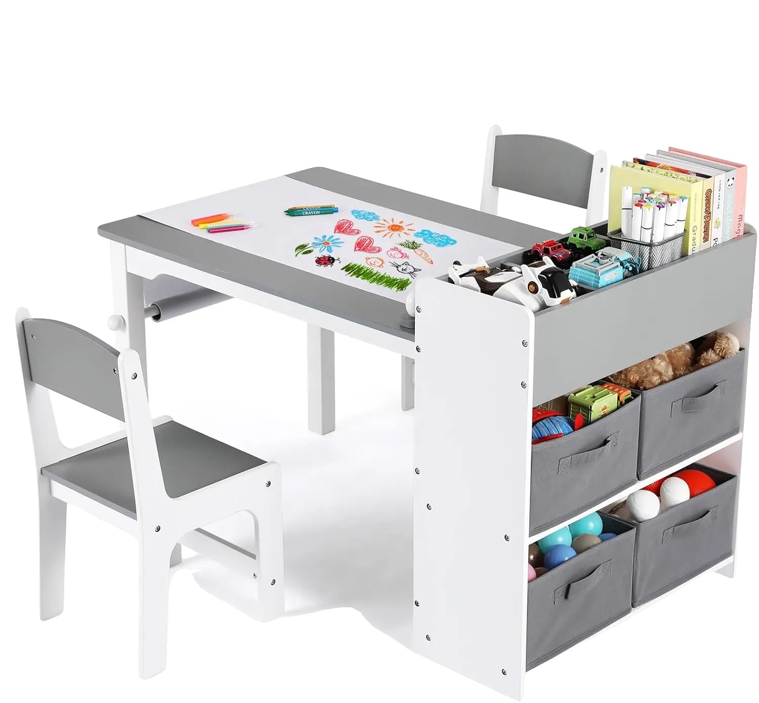 Kinderkunsttisch, Inklusive Stauraum, Zum Zeichnen Und Für Aktivitäten, Grau