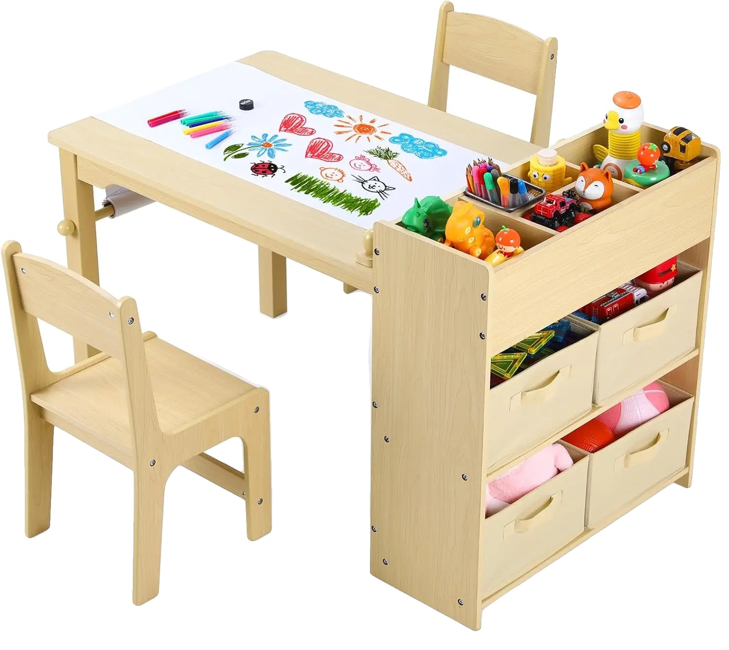 Kinderkunsttisch, Inklusive Stauraum, Zum Zeichnen Und Für Aktivitäten, Naturholzfarbe