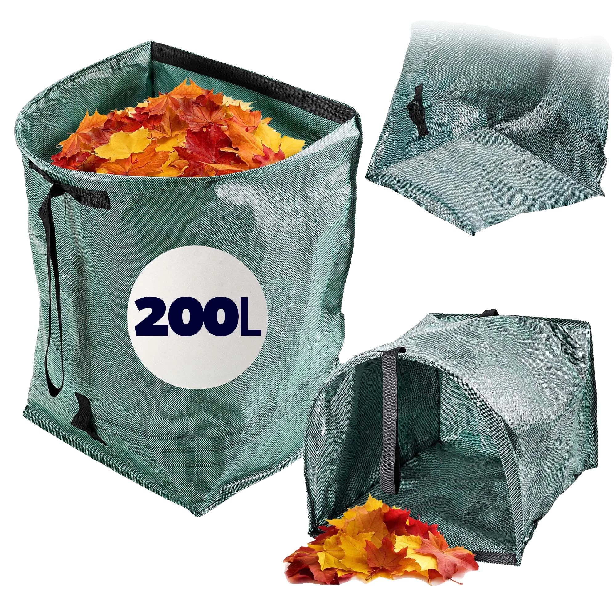 Gartenabfallbeutel, 200 Liter Kapazität, Langlebiges Polypropylen, Zusammenklappbares Design, Verstärkte Struktur, Praktische Griffe