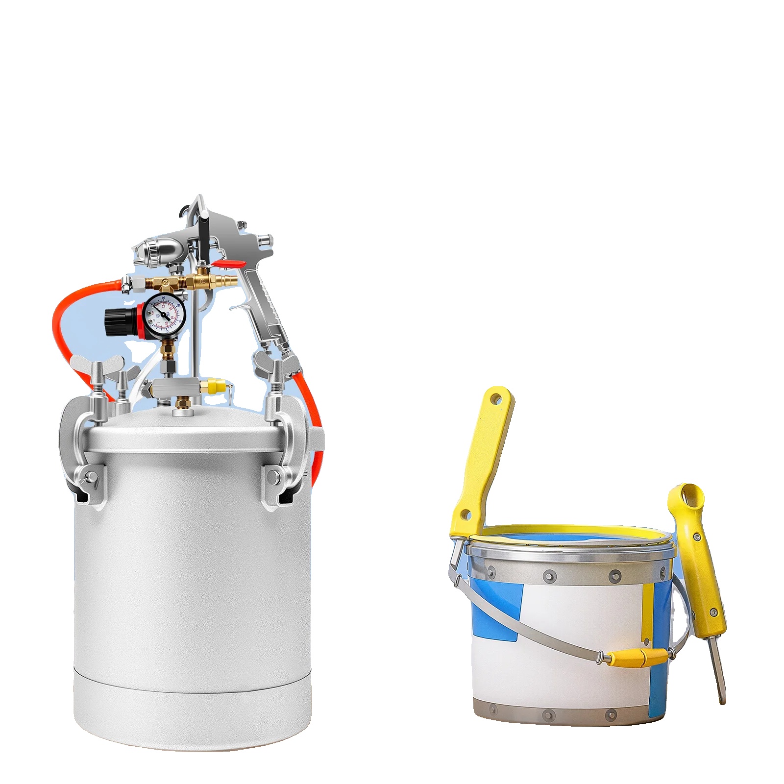 Drucktopf Farbtank, Kapazität 10l, Gesamtgröße 3353 Cm, Sprühdistanz 17-25 Cm, Luftverbrauch 6-10 Cfm, Spritzpistolenkaliber 3 Mm