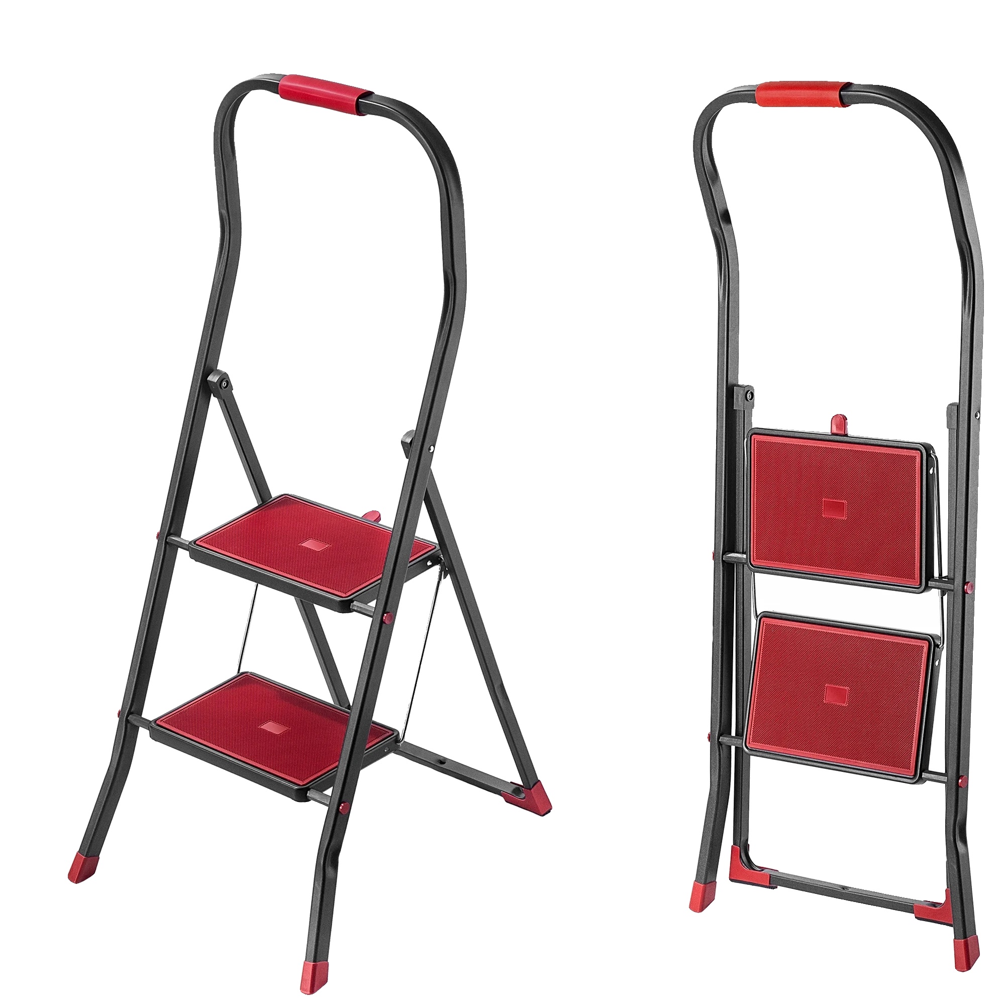 Faltleiter, Pulverbeschichteter Stahl, Maximale Belastung 150 Kg, Höhe 2,5 M, Breite Stufen, Schneller Faltmechanismus