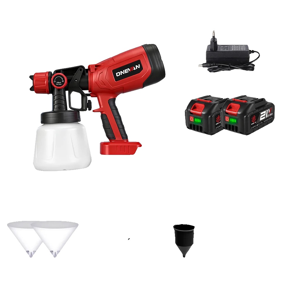 Lackierspritzpistole, Kabelloser Betrieb, Einstellbare Durchflusskontrolle, 2 Batterien Eu Set
