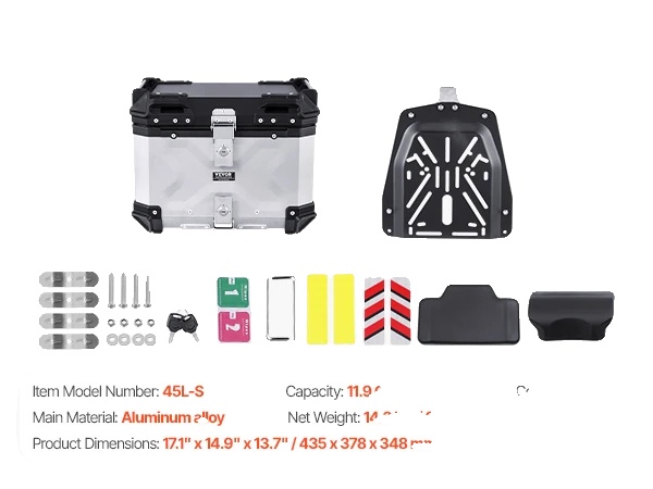 Motorrad Topcase, Aluminiumlegierung, 55l Fassungsvermögen, 45 L Silber