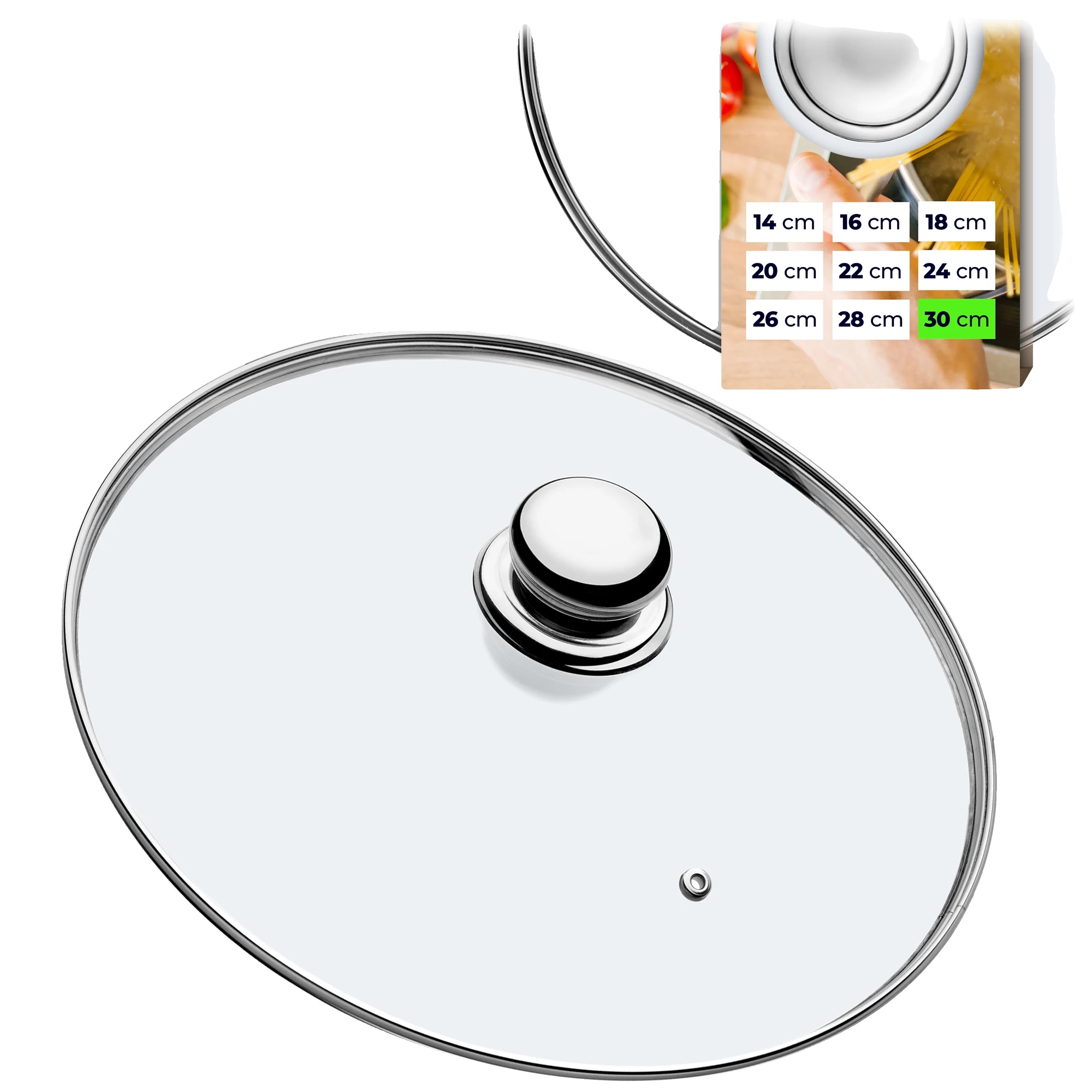 Topfdeckel, 30 Cm Durchmesser, Edelstahlmaterial, Hitzebeständig, Ce-zertifiziert, Passt Zu Standardtöpfen Und -pfannen