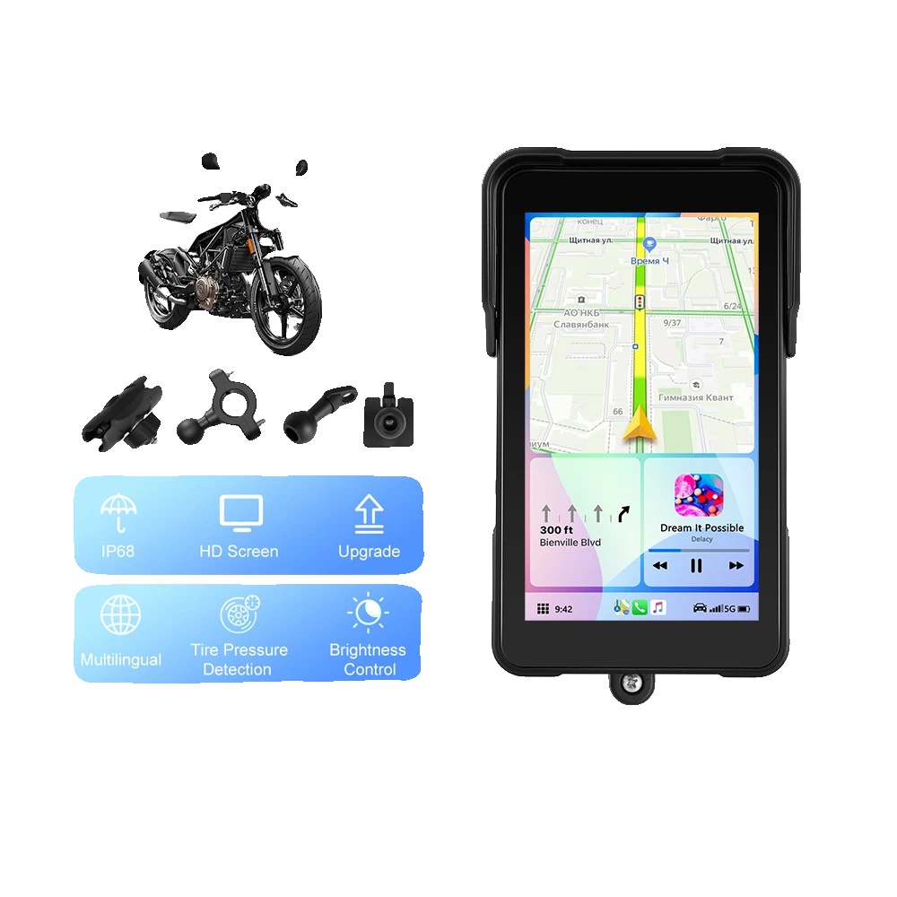 Motorrad Dashcam Monitor, 5-zoll-display, 854 X 480 Auflösung, 12v Betriebs Spannung, Unterstützt Carplay Und Android Auto, Ip68 Wasserdicht