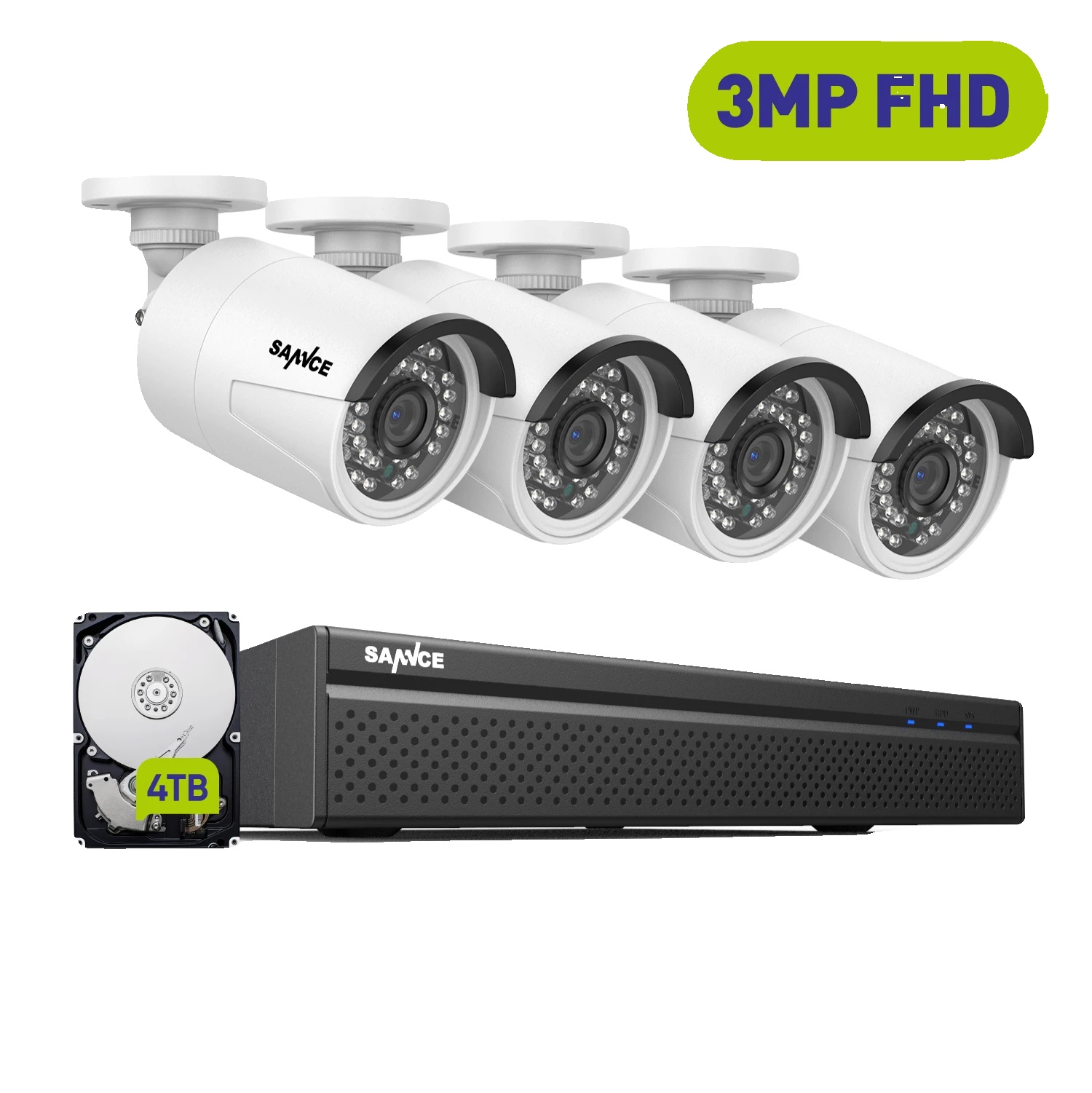 Cctv-sicherheitsystem, 3mp Auflösung, Einfache Poe-einrichtung, 4stück 4tb