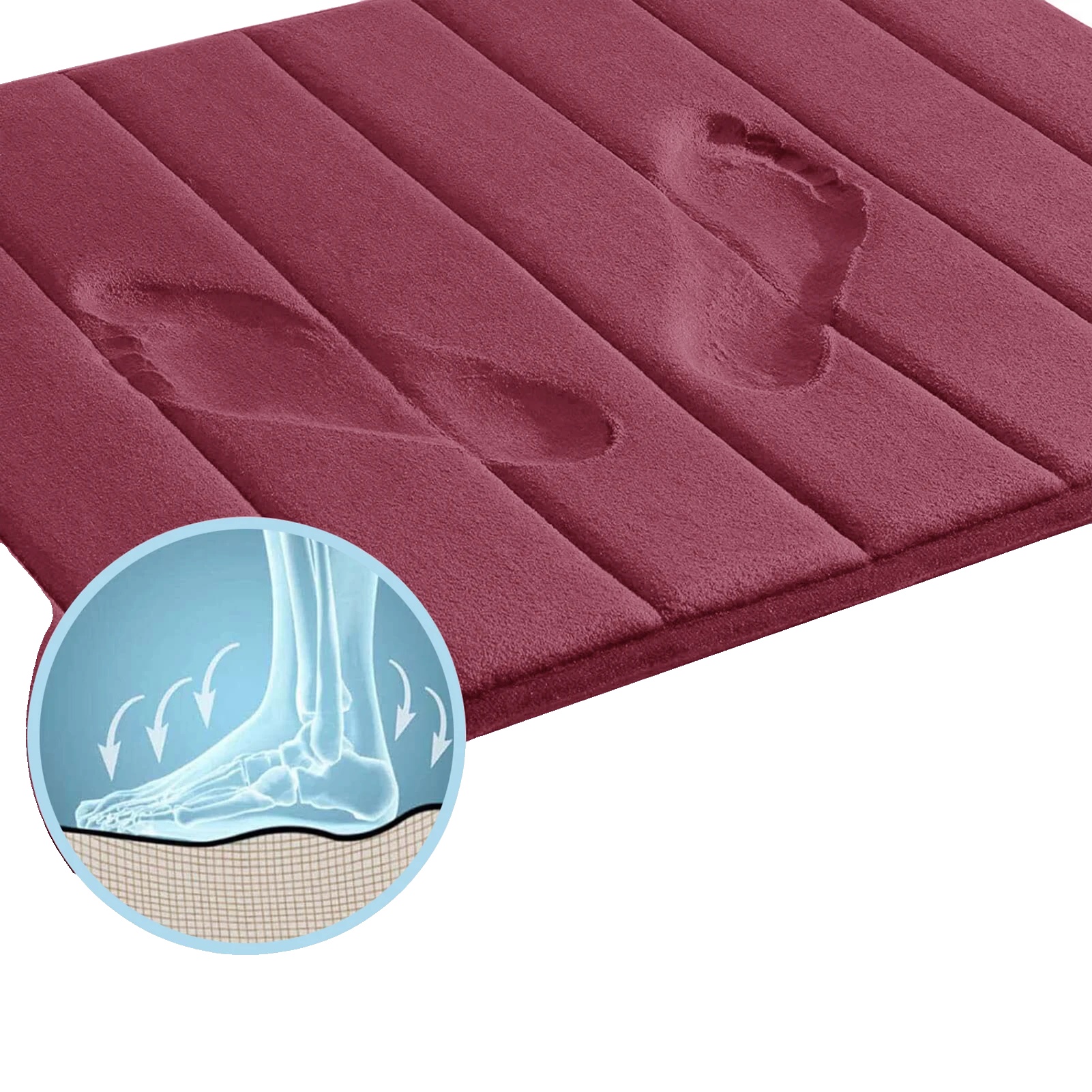 Badematte, Saugfähiger Memory-schaum, Rutschfestes Design, A Und B, Weinrot