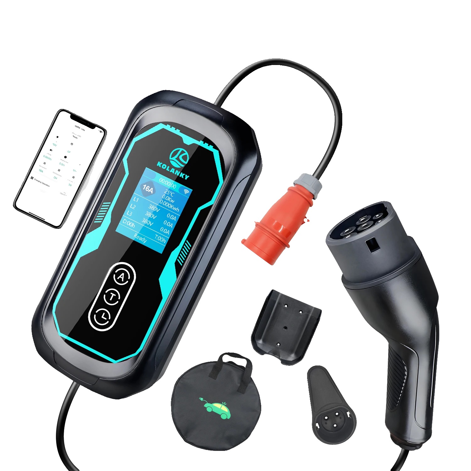 Tragbares Ev-ladegerät, 11kw Leistungsabgabe, App-steuerung, 11kw 7m App