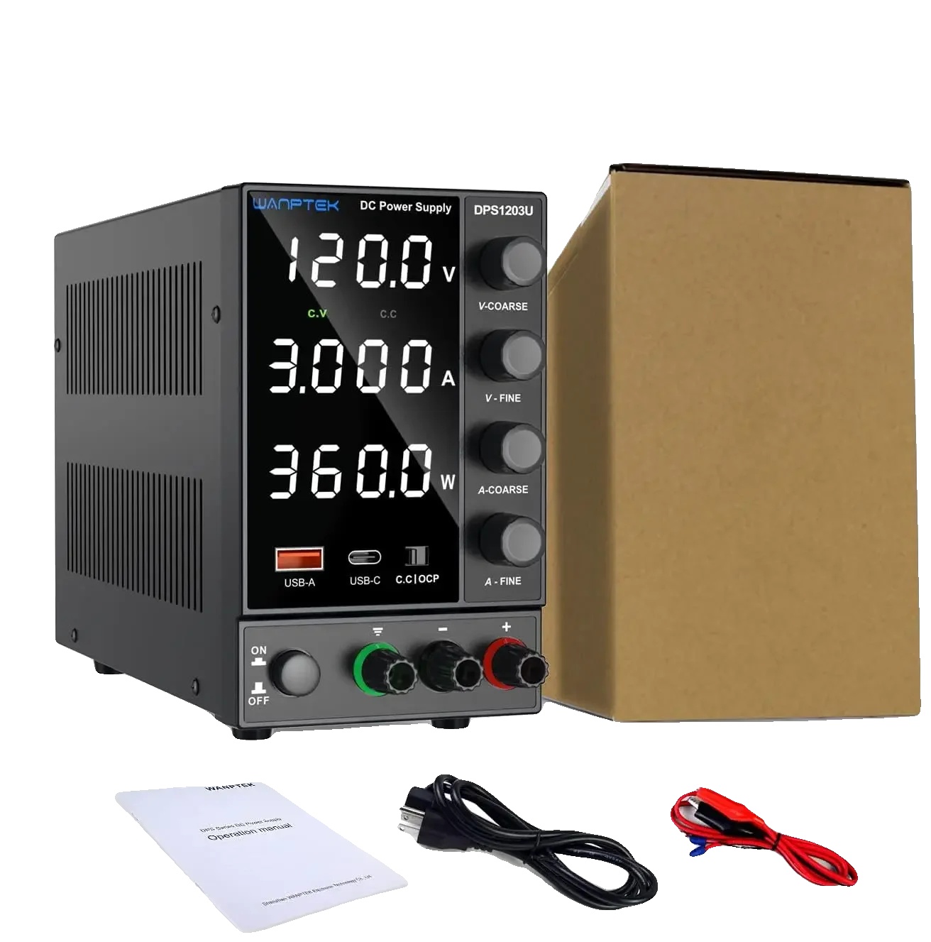 Dc-netzteil, Usb-a/typ-c Schnellladung, Hochpräzise Anzeige, Dps1203u 120v 3a