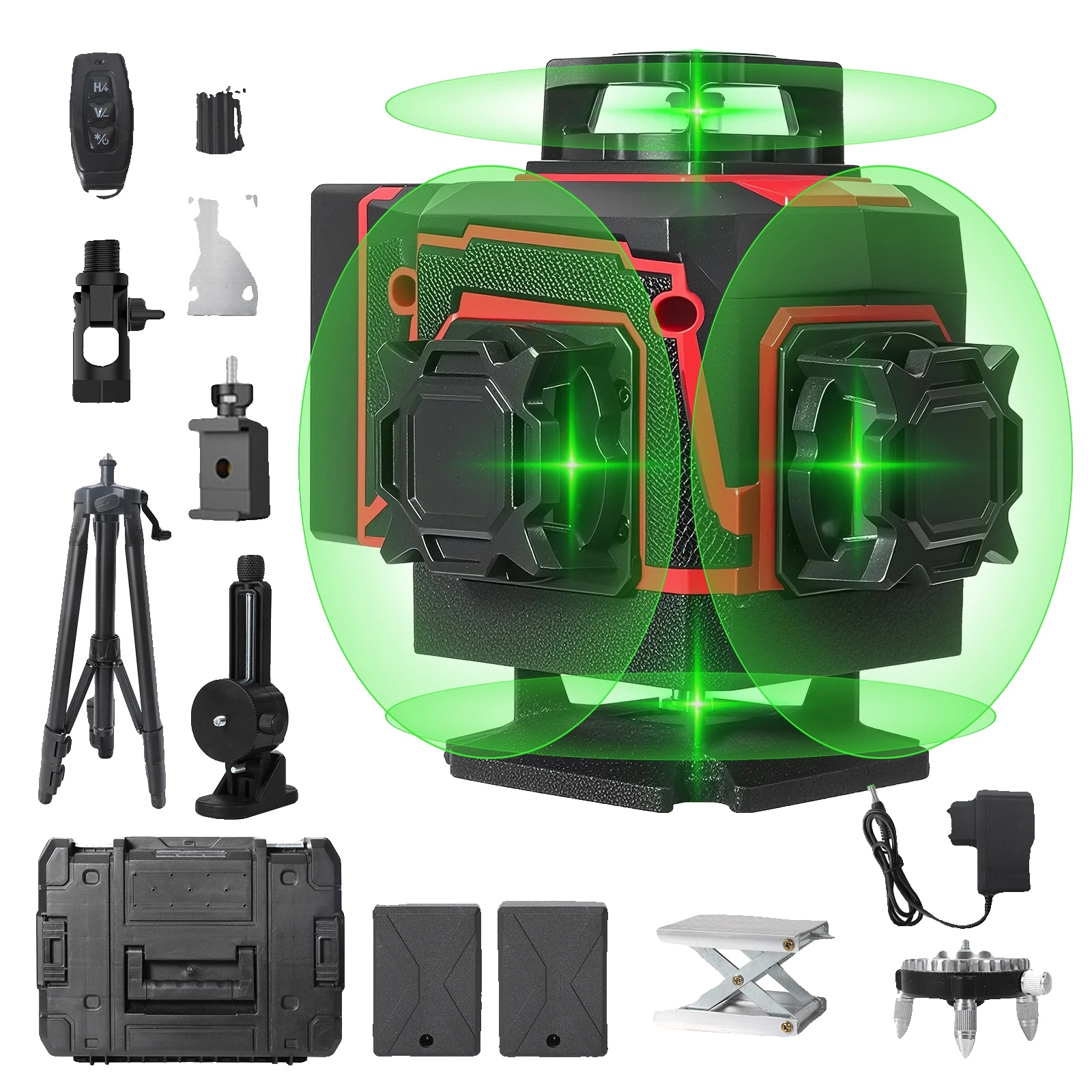 Laser-niveau, 4d 16-linien, Selbstnivellierendes System, 2 Batterien (mit Stativ)