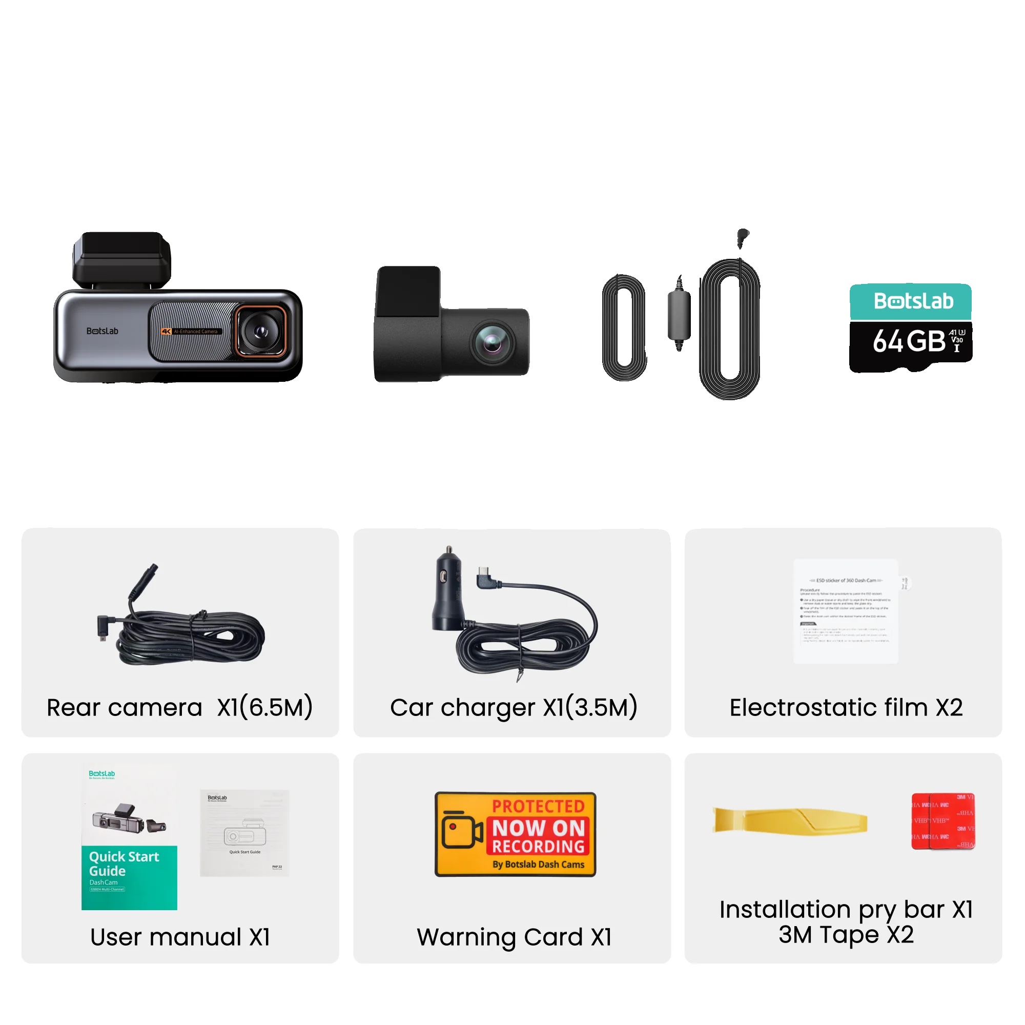 Dashcam, Ultra Wide 4k Auflösung, Fortschrittliche Fahrerassistenzsysteme, Mit Hardwire-kit, 64g