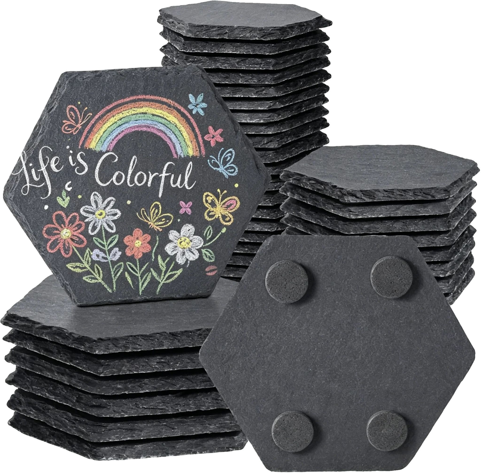 Schieferuntersetzer, Hitzebeständig, Rutschfestes Design, 12pcs Hexagonal