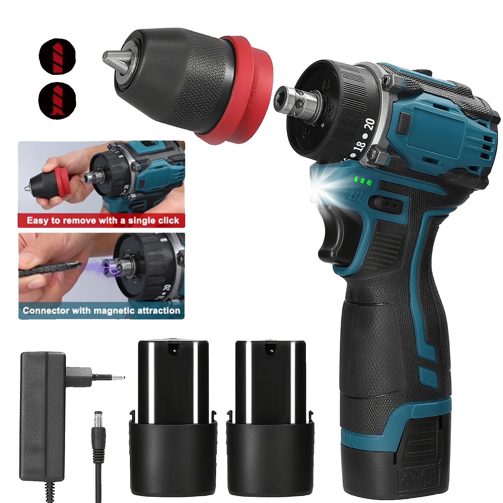 Akku-schrauber, Bürstenloser Motor, Hohes Drehmoment, Blau