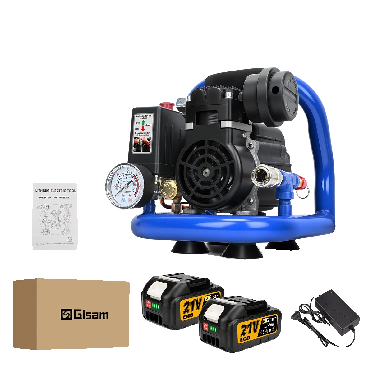 Elektrischer Luftkompressor, Tragbar, 8 Bar Druck, 2 Batterien