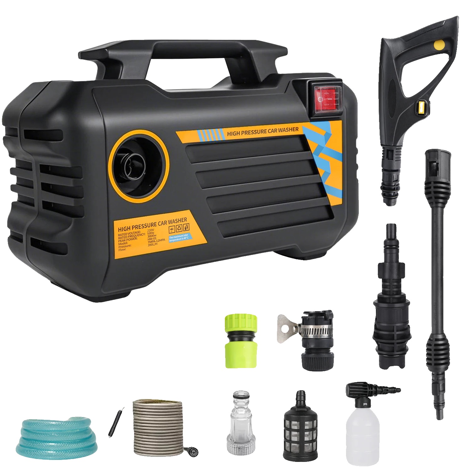 Auto-wäscher, 3 Sprühmodi, Hochdruckleistung, Schwarz, 100v-240v Eu-stecker