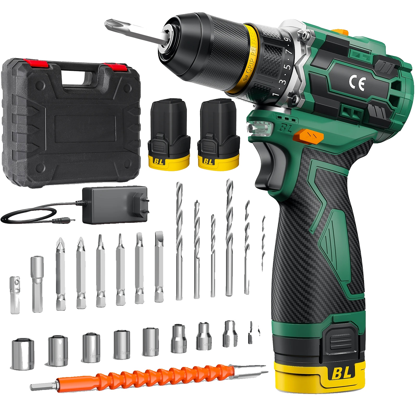 Akku-bohrmaschine, Bürstenloser Motor, 23 Einstellbare Drehmomentstufen, 2 Batterien
