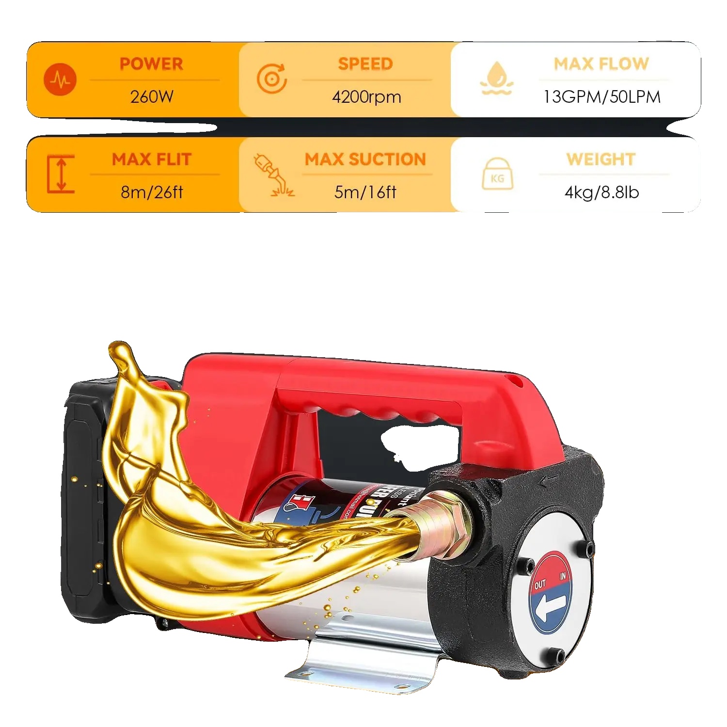 Elektrische Ölpumpe, 1500mah Batterie, 21v Spannung, 400l/zeit Durchflussrate, 8,58 Pfund Gewicht, Saugdistanz 5m