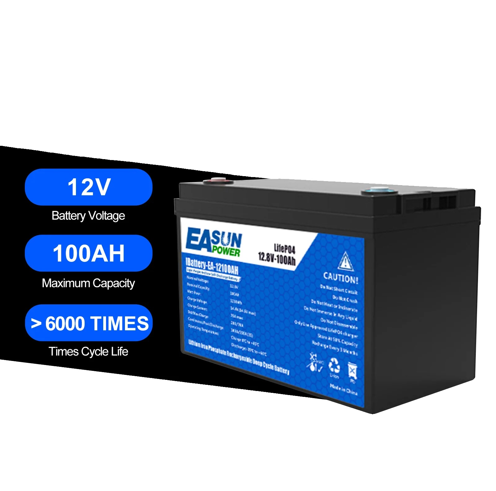 Lifepo4-batterie, 100ah Kapazität, Smart-gerätefähigkeit, 12v-100ah