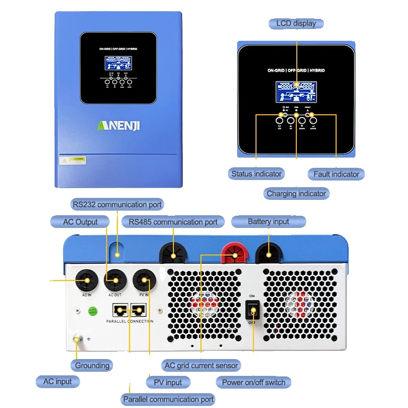 Hybrid-solarwechselrichter, 6200va/6200w, 6500w Pv-eingang, 48vdc Nennspannung, 120a Ladestrom, 94% Effizienz