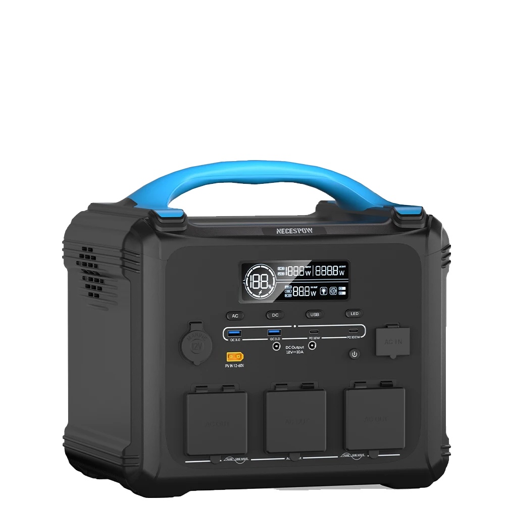 Tragbare Powerstation, 1102,5wh Kapazität, 2000w Nennleistung, Blau