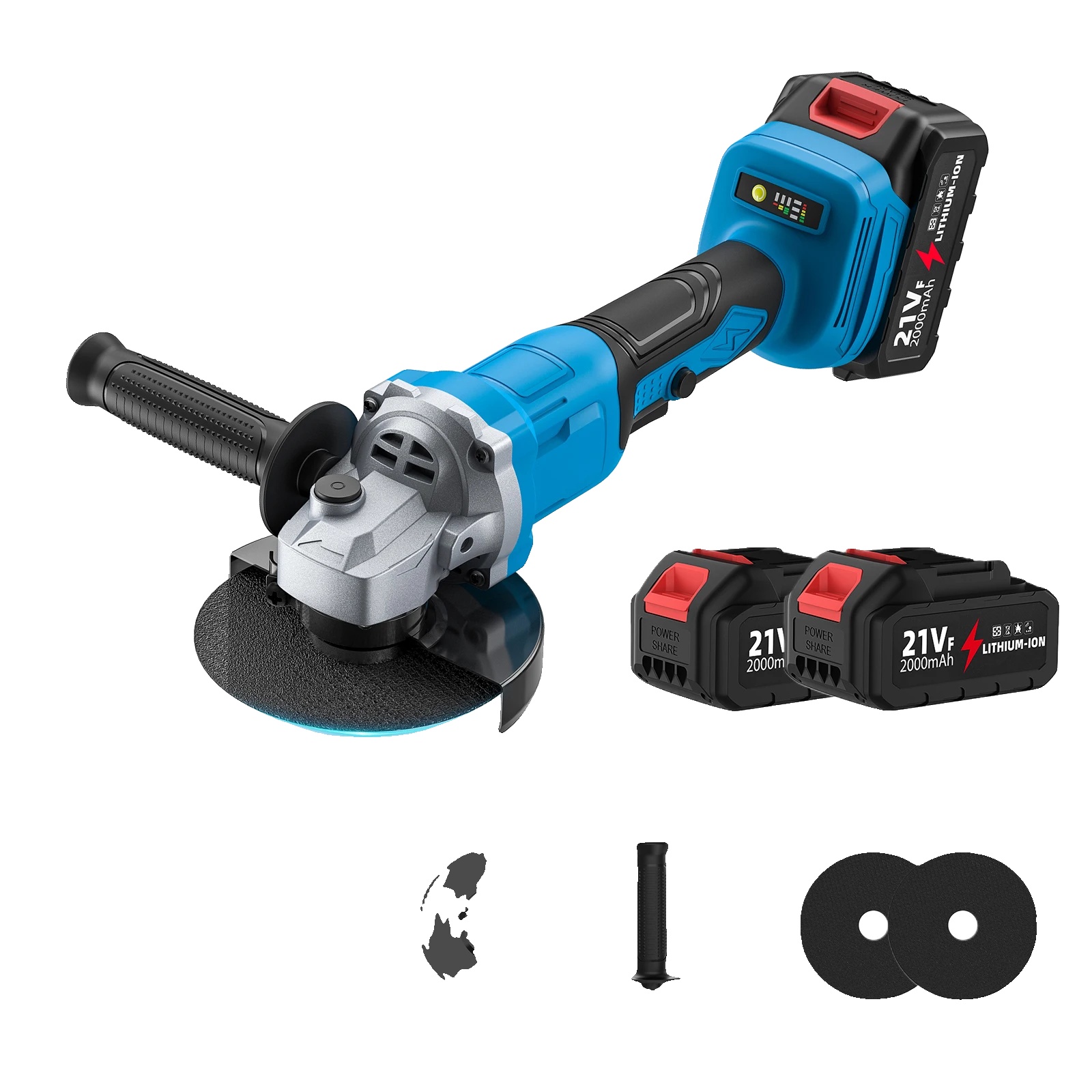 Winkelschleifer, 3-gang, Bürstenloser Motor, Eu-2 Batterie 1 Stecker