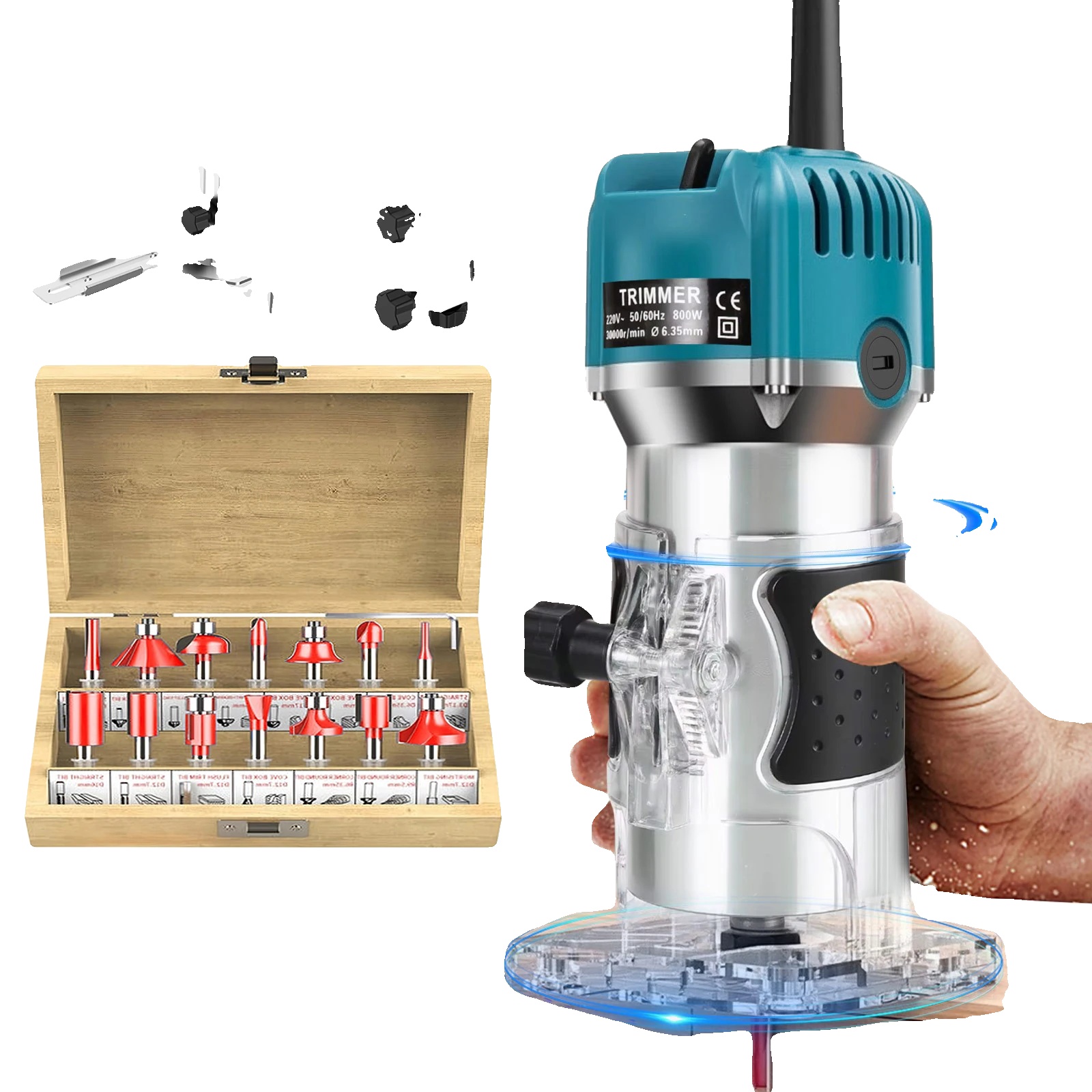 Elektrischer Trimmer, 800w, 30000rpm Hochgeschwindigkeitsfräse, Mit 15 Bohrern