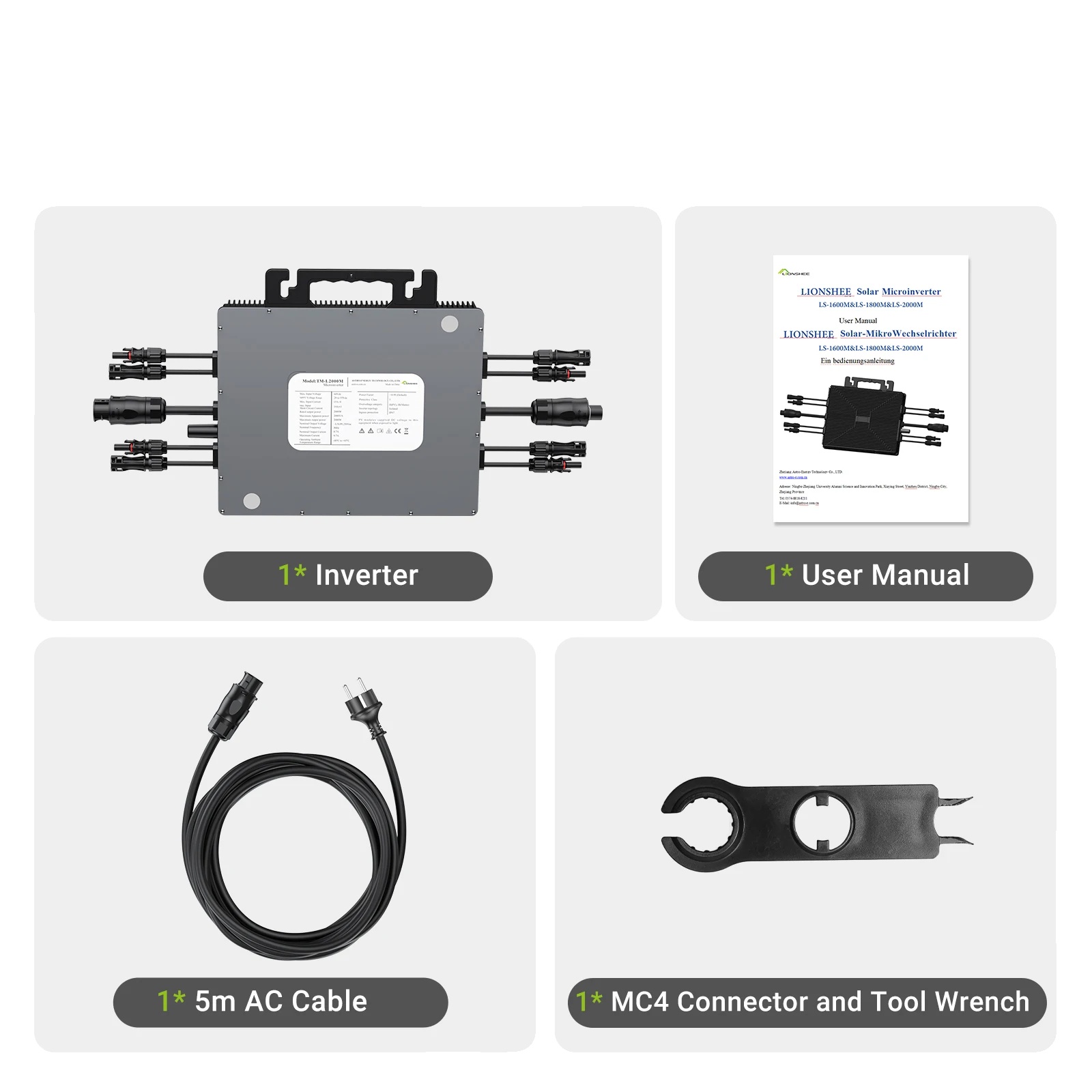 Mikro-wechselrichter, 4 Mppt, Wi-fi-überwachung, 2000w-ac-kabel, 220-240v
