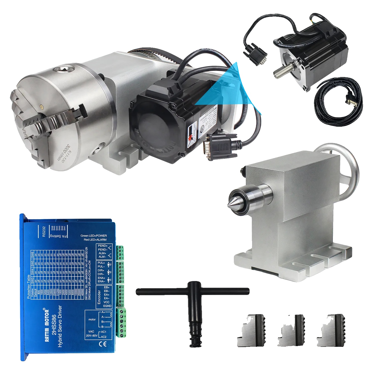 Cnc 4. Rotationsachse, 3-futter, Nema34-kompatibilität, 3-backen-schwenksitzset