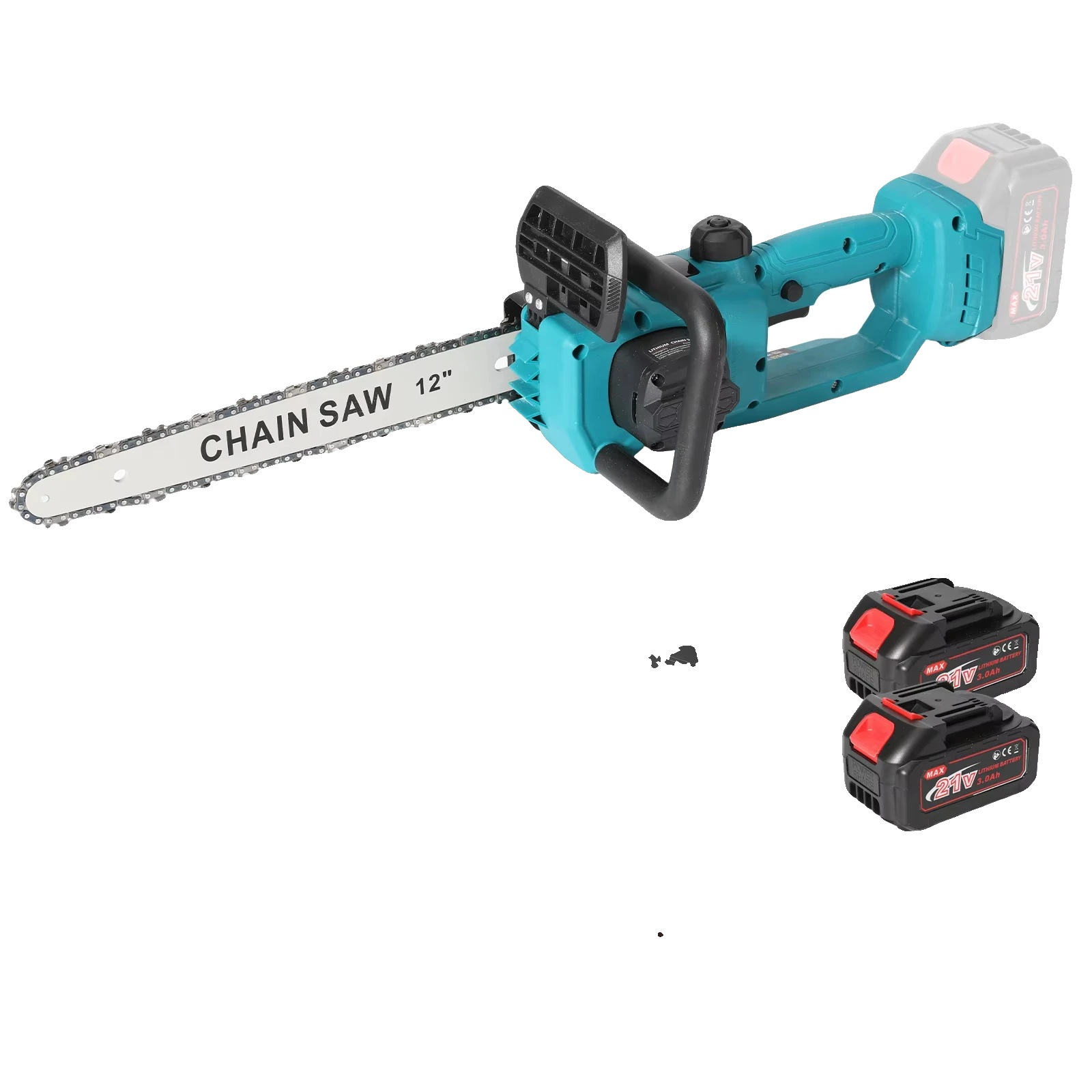 Elektrische Kettensäge, Bürstenloser Motor, Kabelloser Betrieb, 2 Batterien 1 Eu-stecker