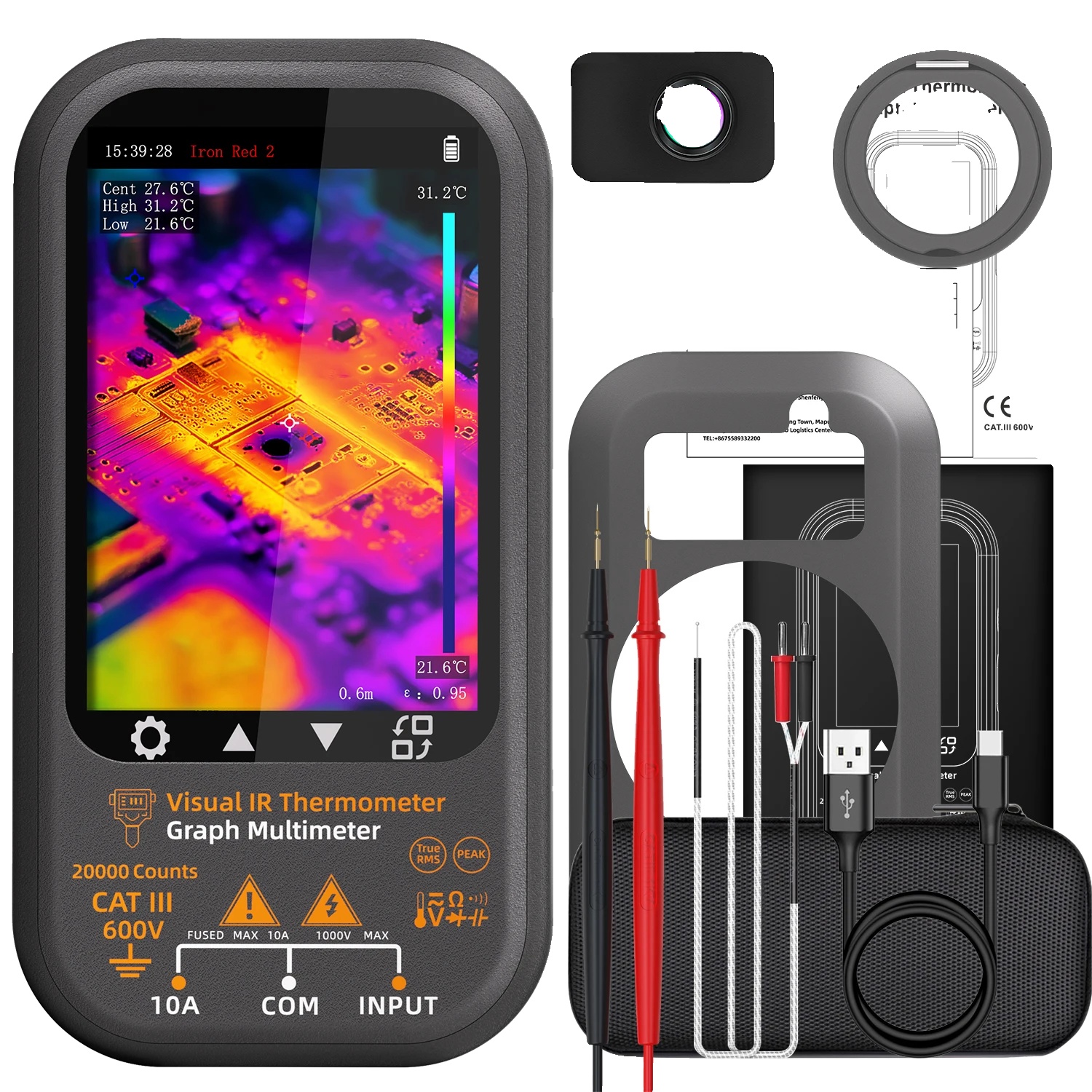 Thermischer Multimeter, 320x428 Auflösung, 360-grad Drehbarer Touchscreen, Sh8 Mit Makroobjektiv