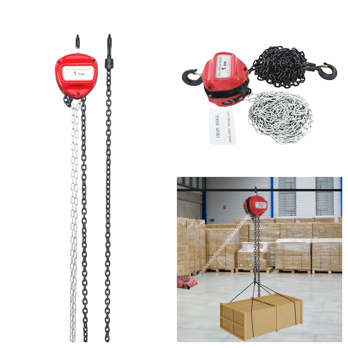 Handkettenzug, 1 Tonne Tragfähigkeit, 6 Meter Hubhöhe, 6mm, 1 Tonne, 6m