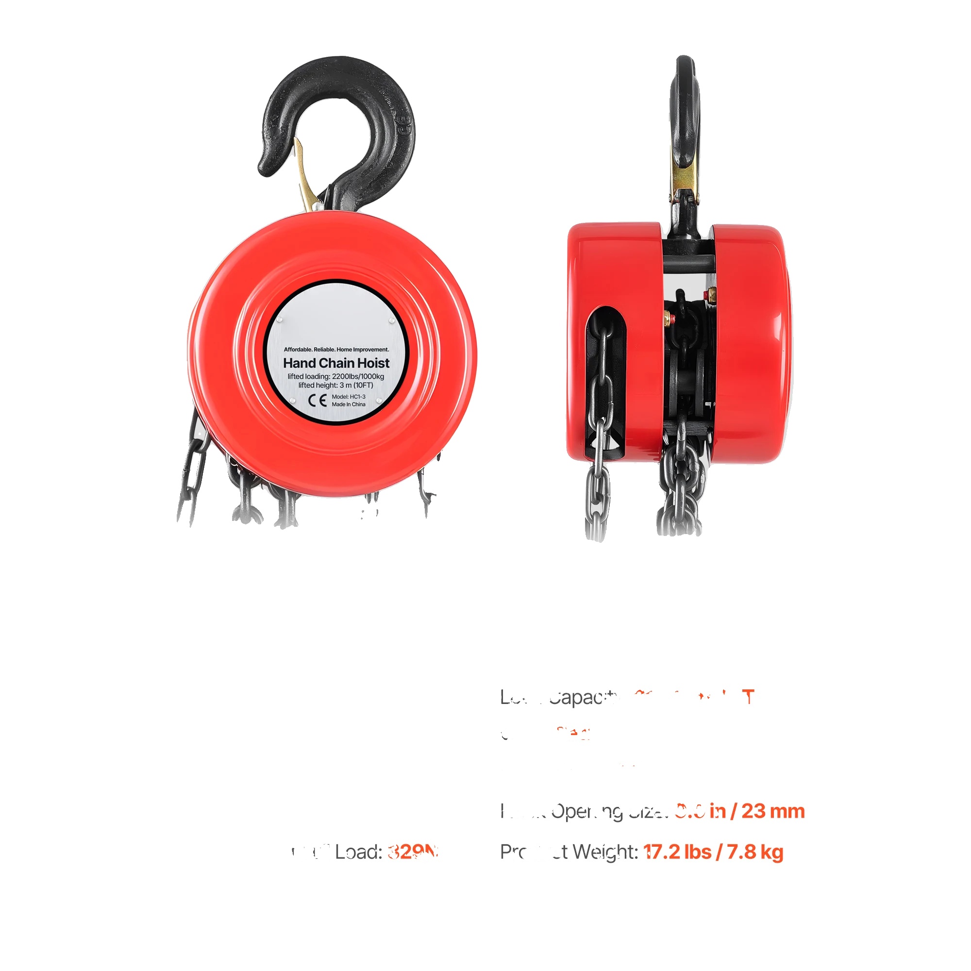 Handkette, 1000 Kg Tragfähigkeit, 360° Drehbare Haken, 1t 10ft