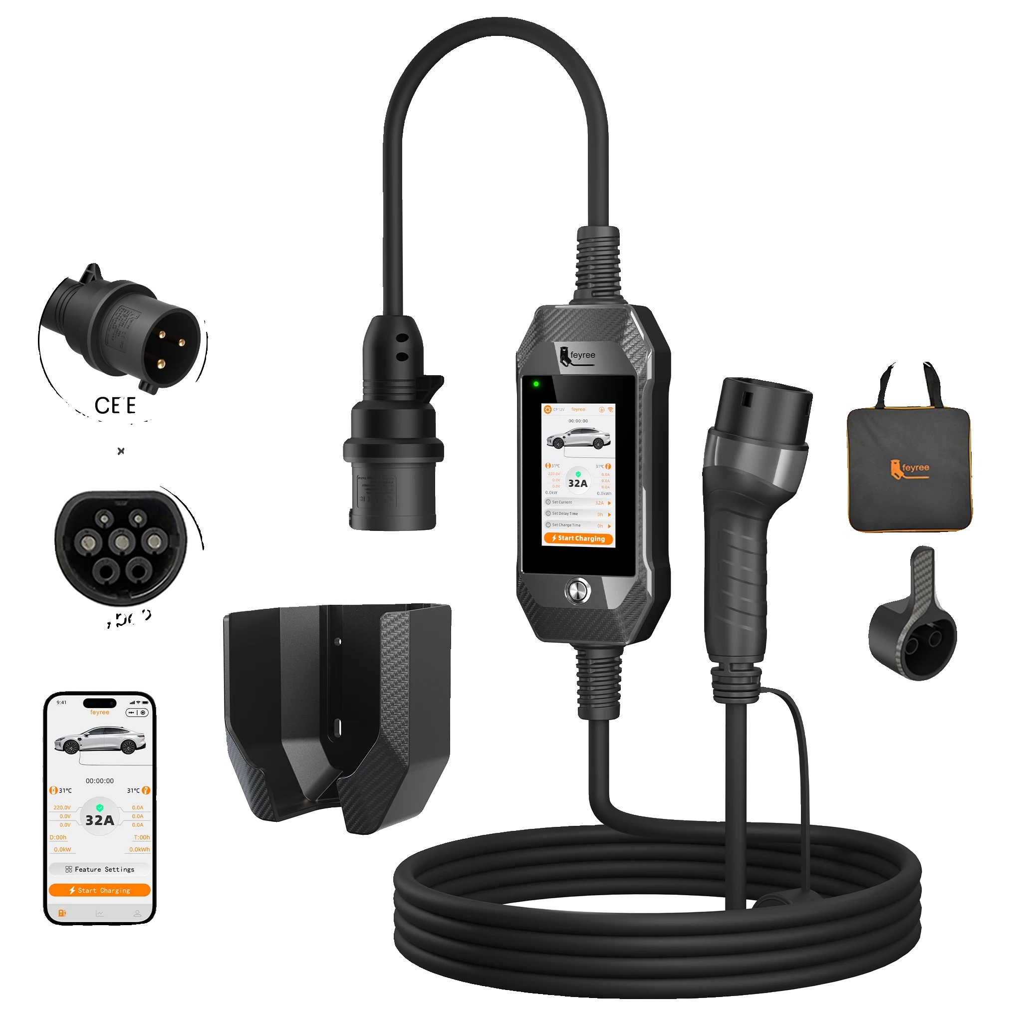 Tragbares Ev-ladegerät, Intelligente Wifi-steuerung, Schnelle Ladefähigkeit, Technisches Grau