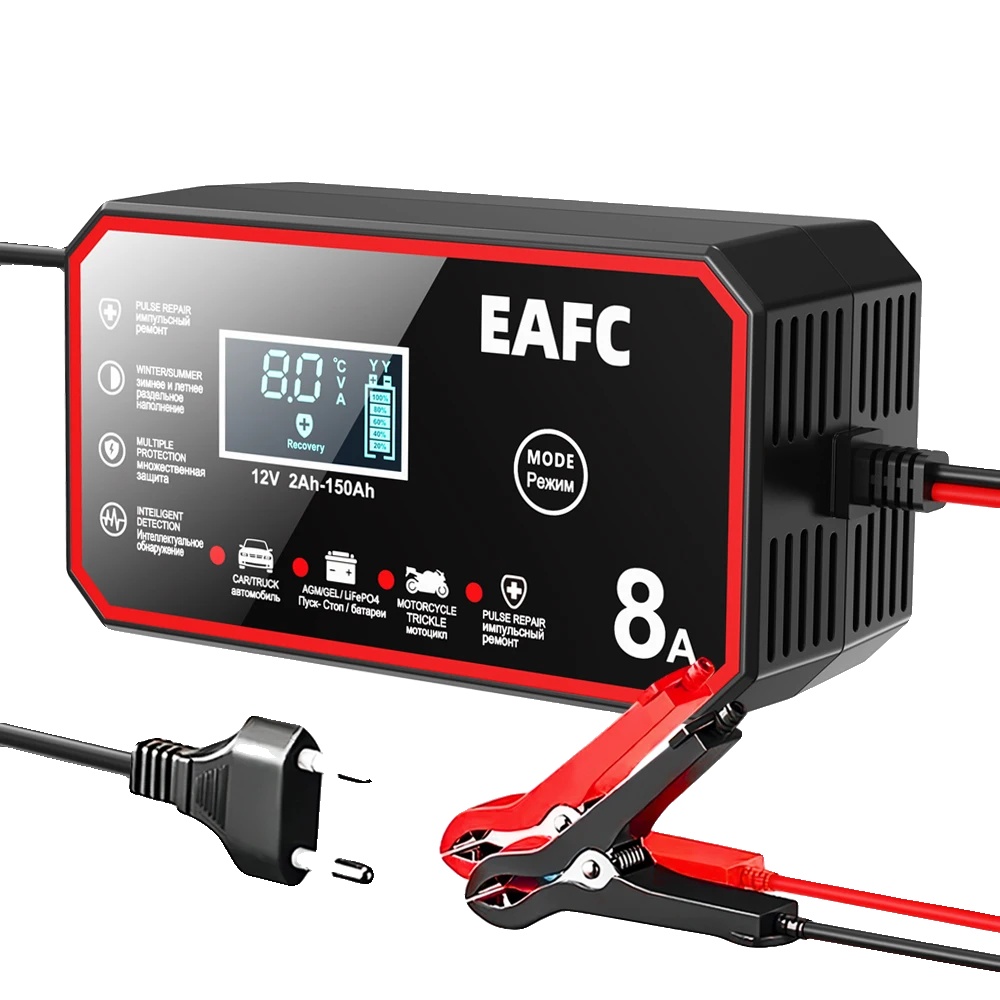 Auto-batterieladegerät, Intelligentes Schnellladen, Lcd-display, 8a Eu-stecker