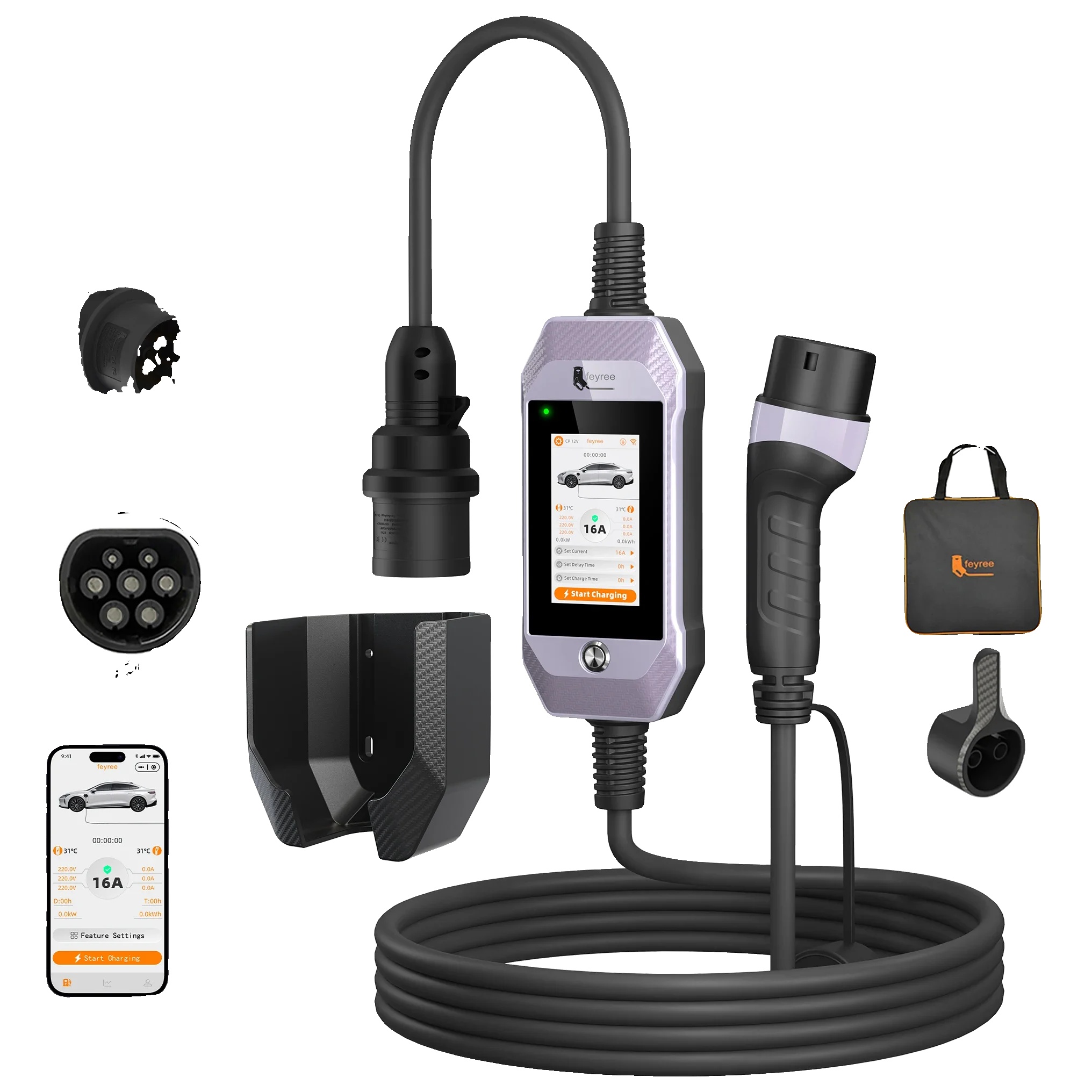 Ev-ladegerät, Smart Wifi-steuerung, 11 Kw Leistungsabgabe, Mystischer Lila