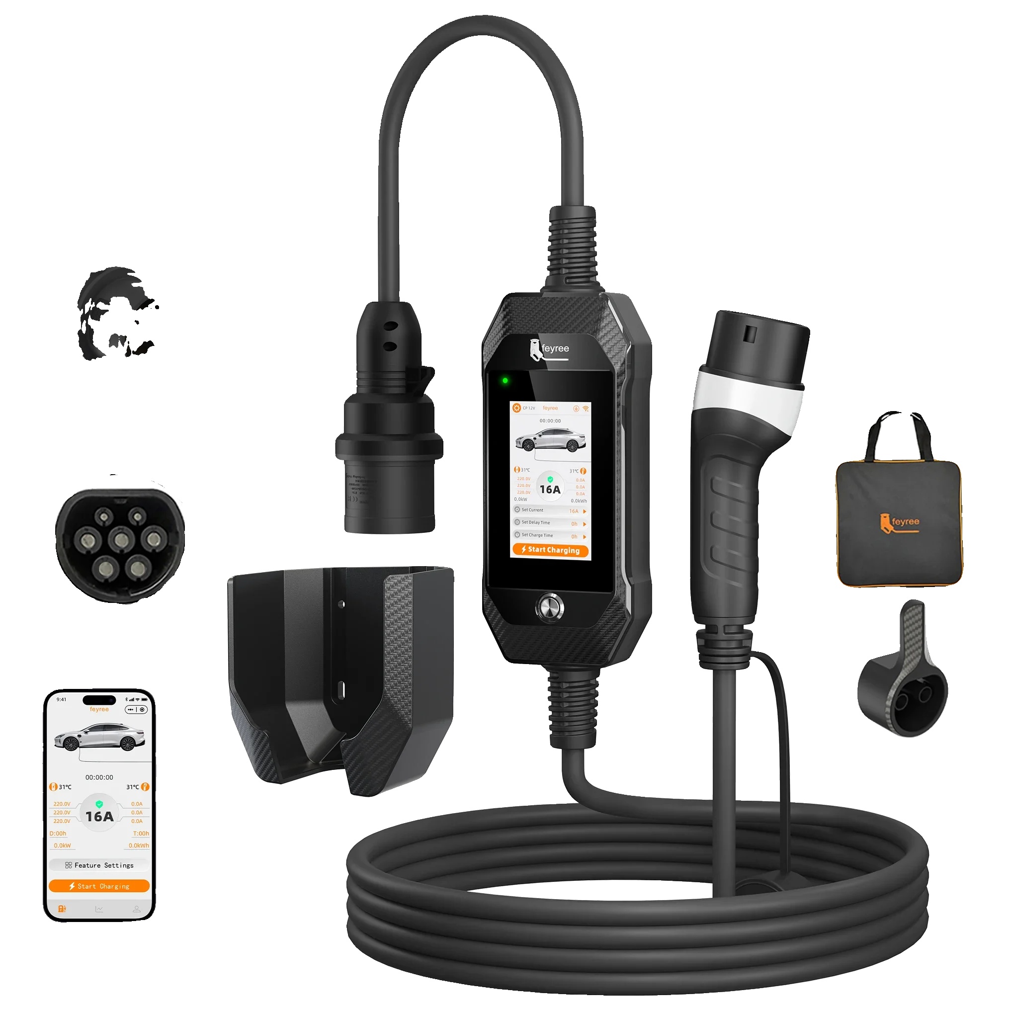 Ev-ladegerät, Smart Wifi-steuerung, 11 Kw Leistungsabgabe, Elegantes Schwarz