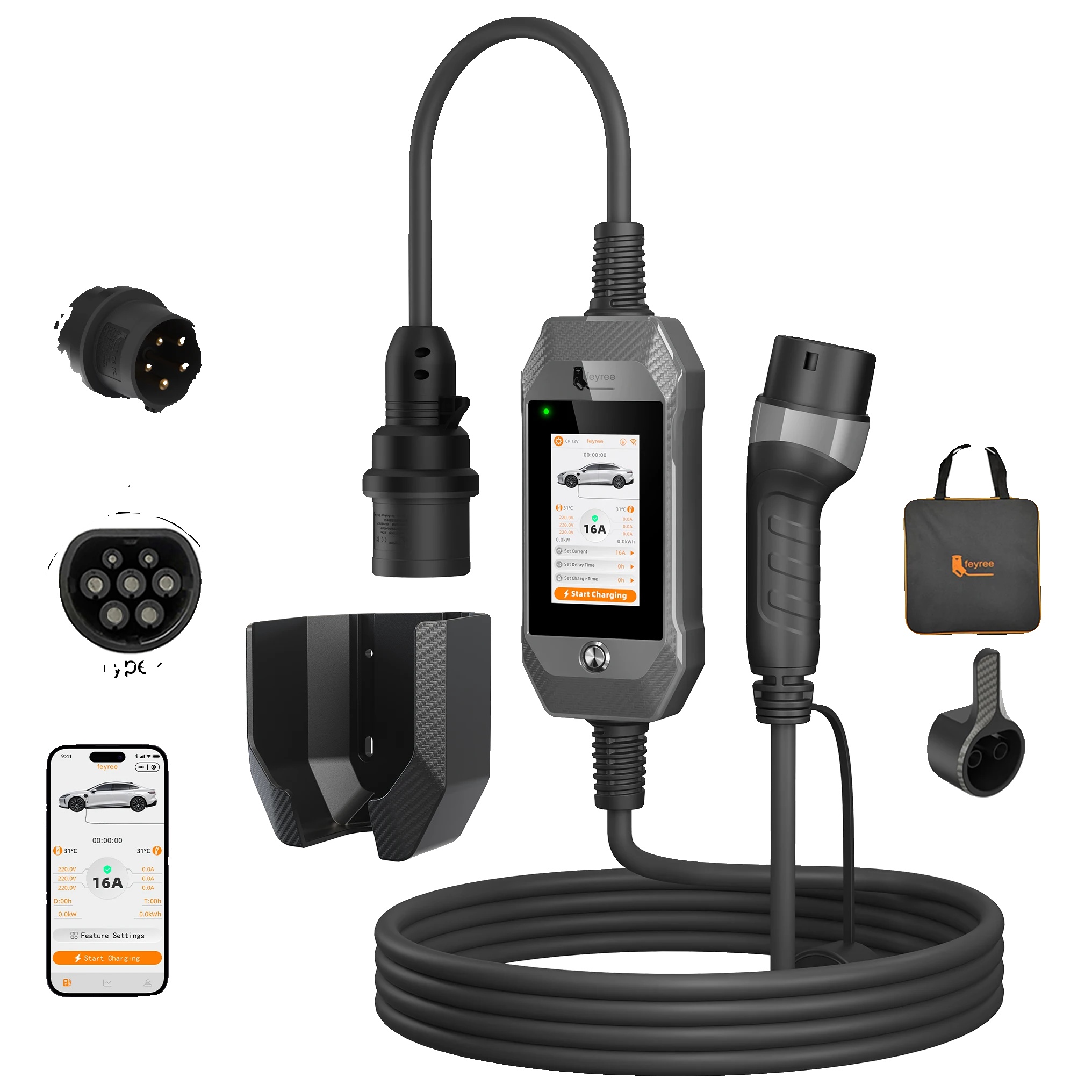Ev-ladegerät, Smart Wifi-steuerung, 11 Kw Leistungsabgabe, Technisches Grau