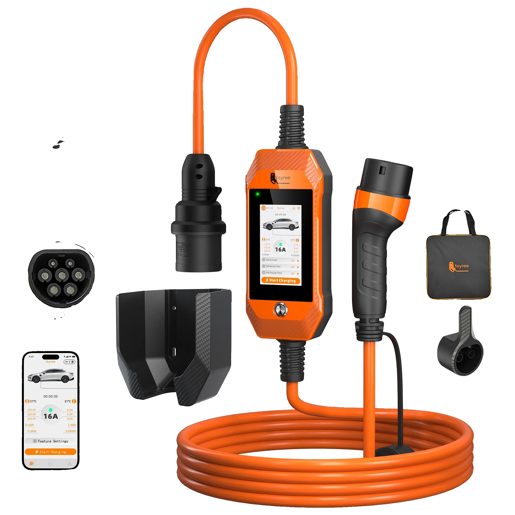 Ev-ladegerät, Smart Wifi-steuerung, 11 Kw Leistungsabgabe, Feyree Orange