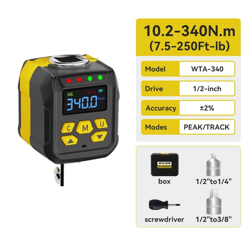 Digitaler Drehmomentwrench-adapter, Drehmomentbereich 6-400nm, ±2% Genauigkeit, Wta-340