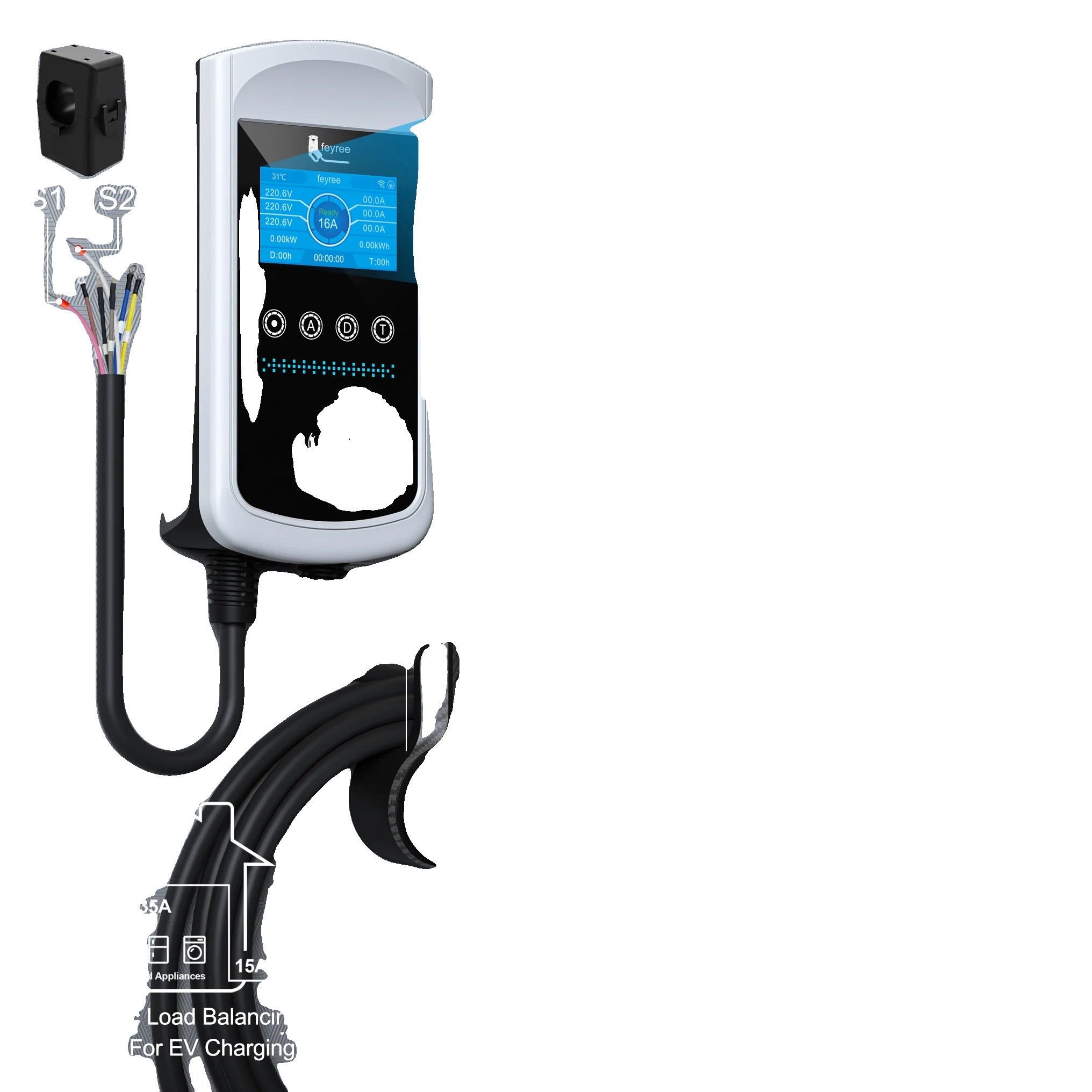 Typ 2 Ev-ladegerät, 4,3-zoll Lcd-display, Ip65 Wasserdicht, 11kw 16a 3 Phasen, Typ2, Nan, Nan